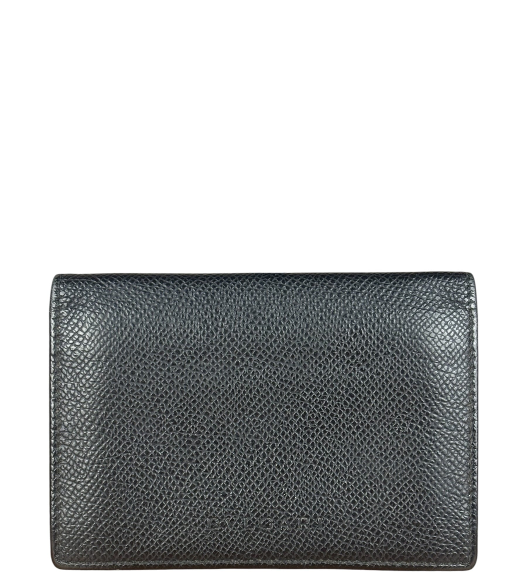 Bvlgari Black Grained Leather Bifold Card Holder