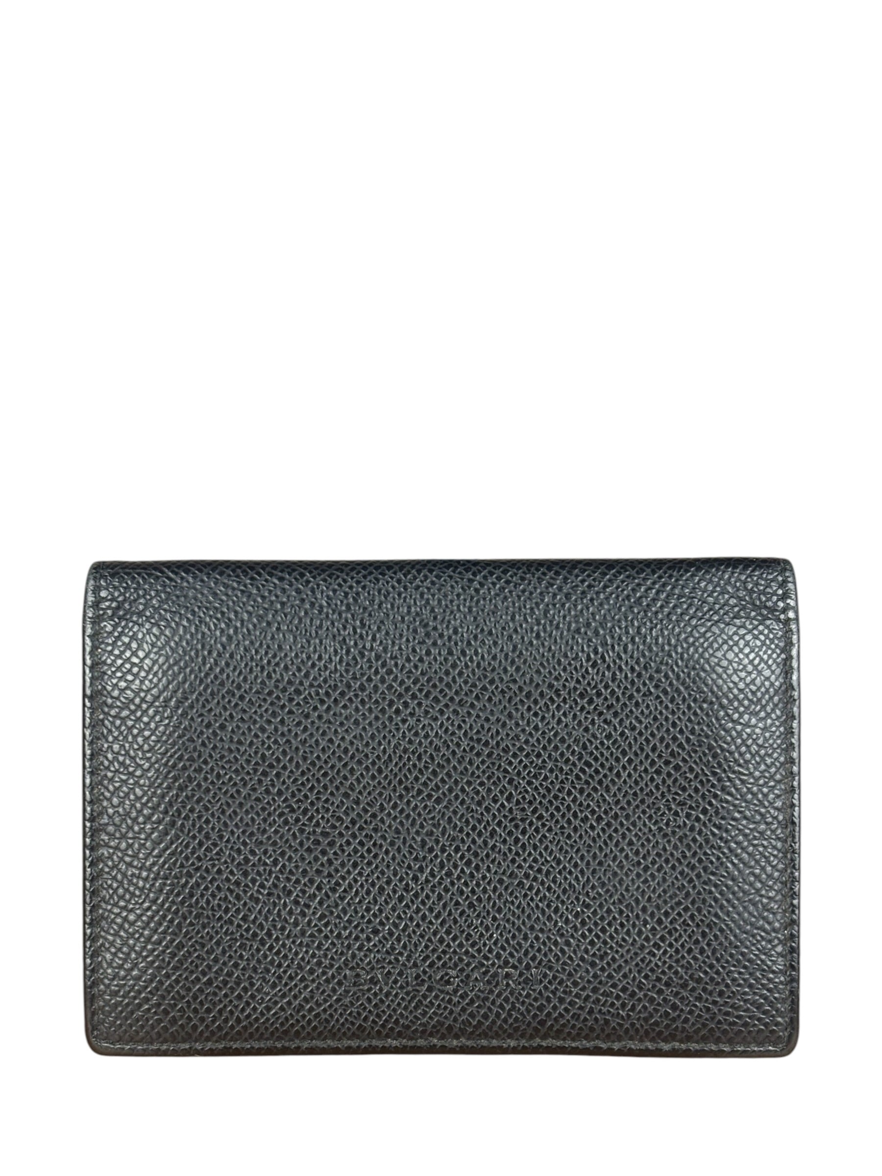 Bvlgari Black Grained Leather Bifold Card Holder