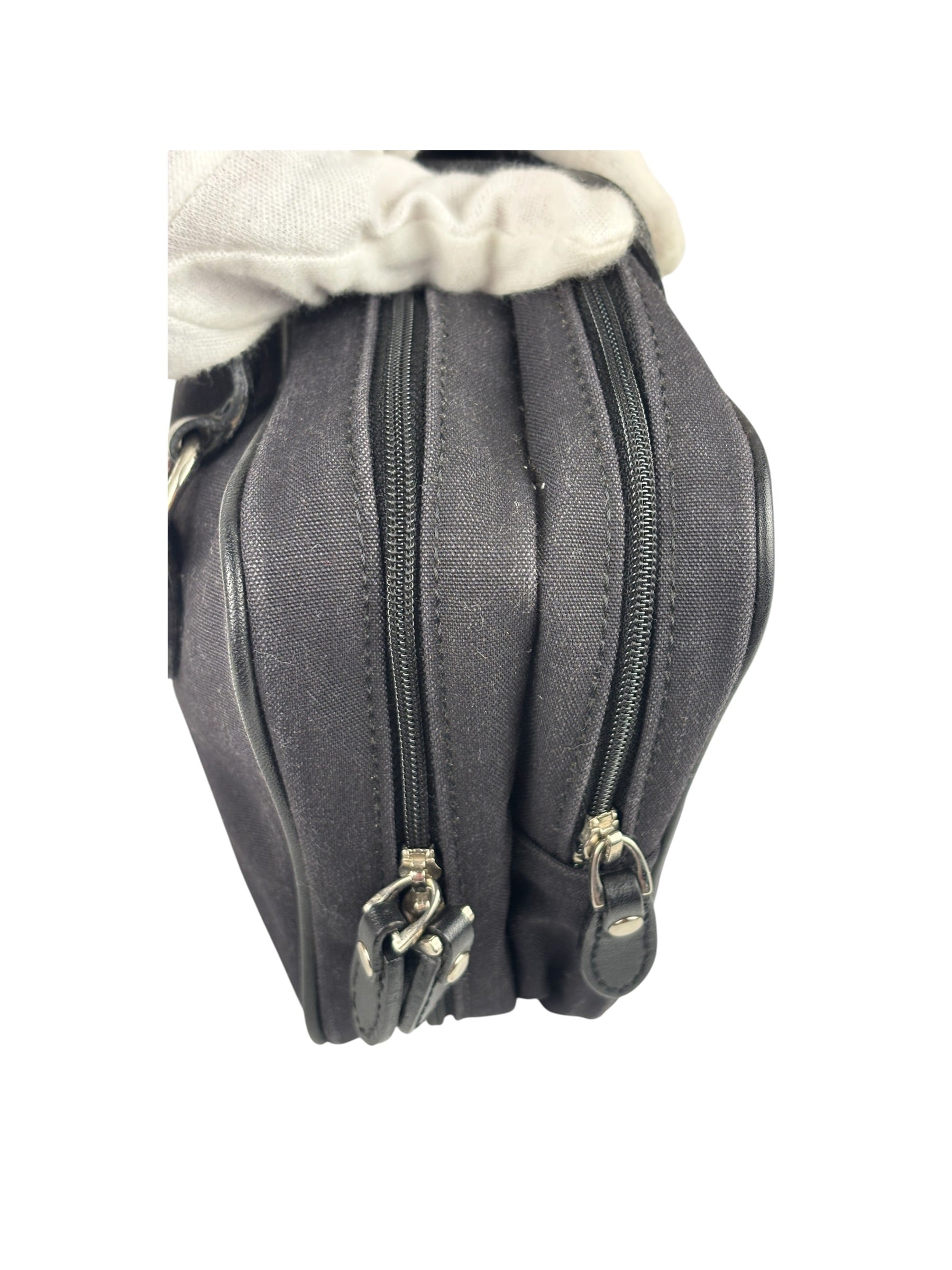 Burberry Black Leather Trim Canvas Pouch Bag