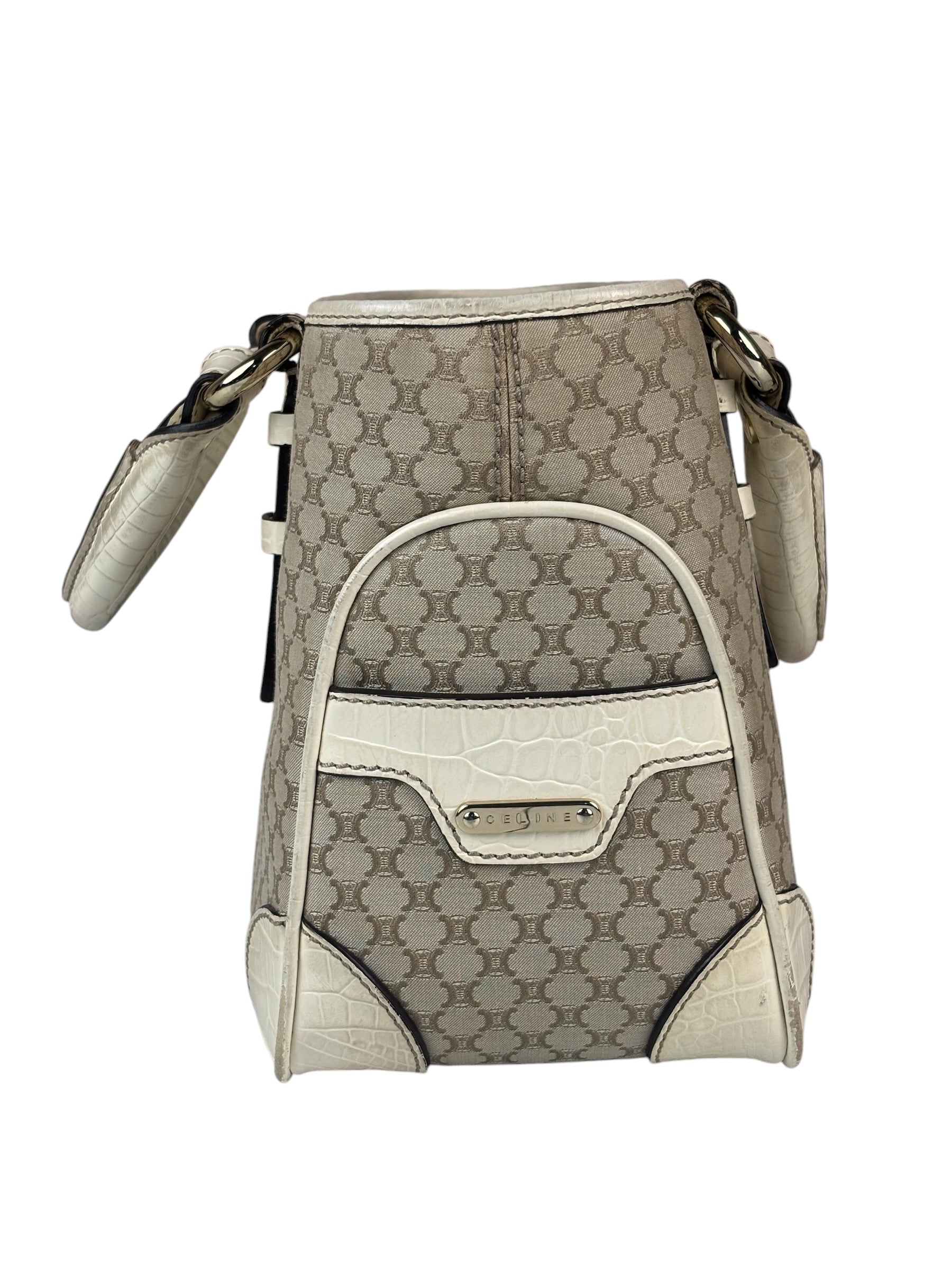 Celine Beige Leather Trim Macadam Boogie Tote