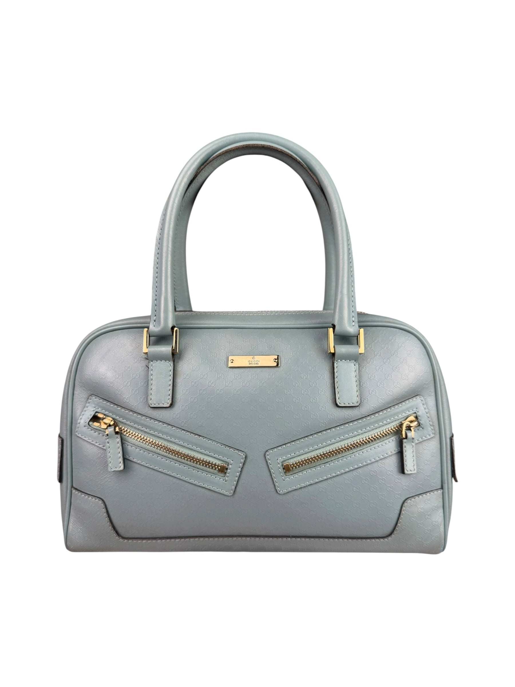 Gucci Blue Leather Micro GG Bowler Bag