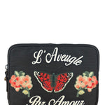 Gucci Black Nylon Butterfly Embroidered Zip Pouch