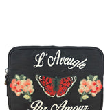 Gucci Black Nylon Butterfly Embroidered Zip Pouch