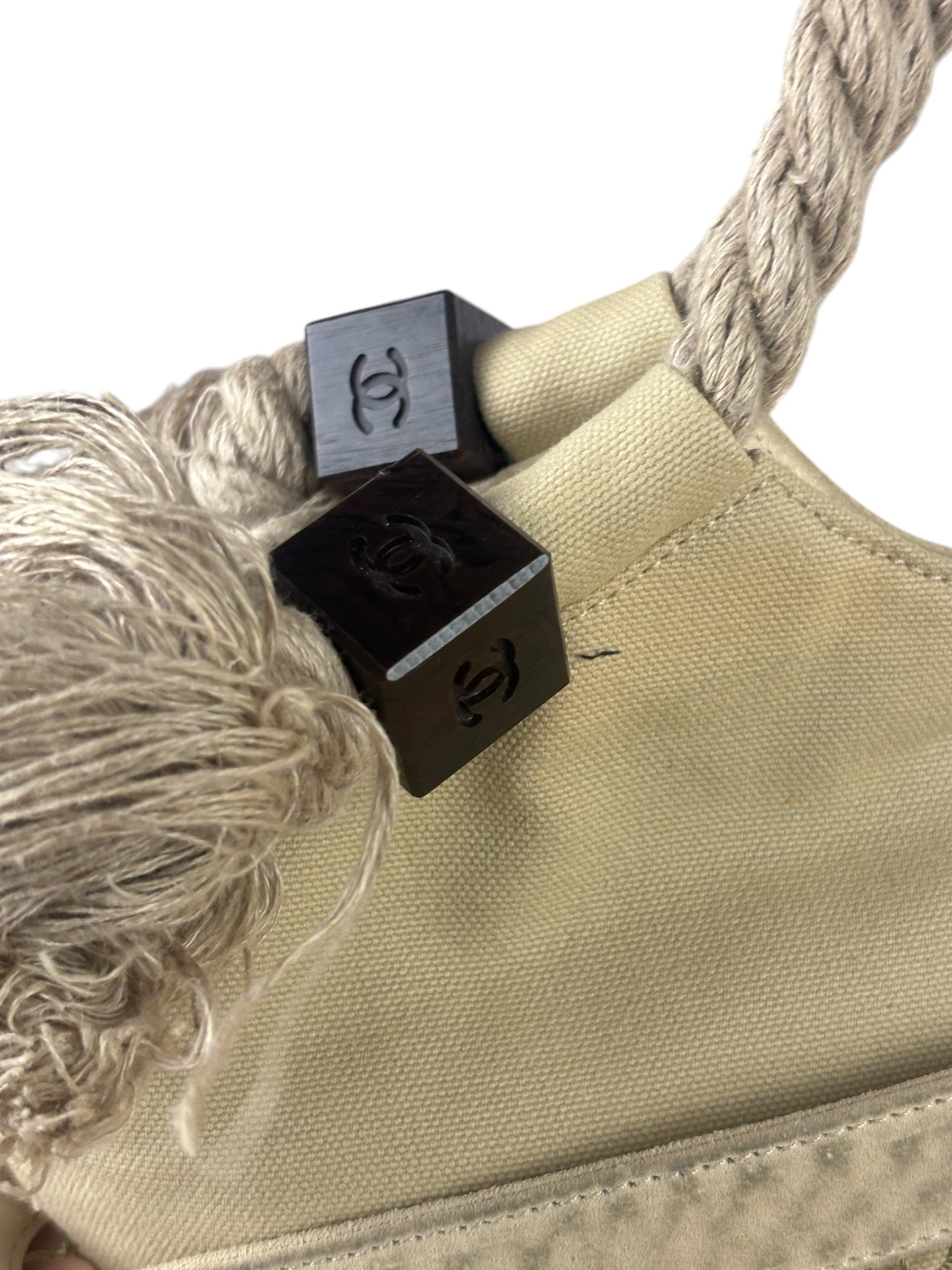 Chanel Vintage Beige Denim/Leather Trim Camellia Rope Tote