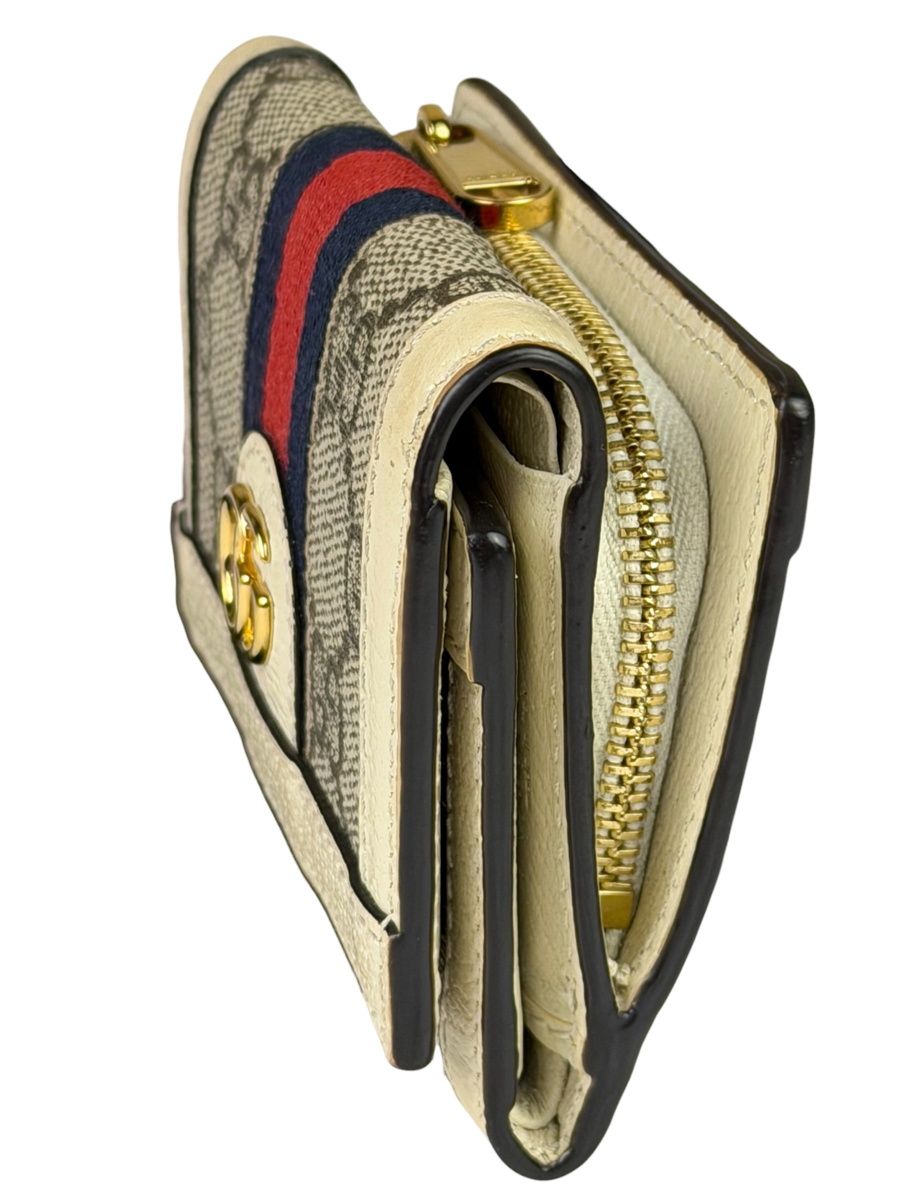 Gucci Beige Leather Trim Ophidia GG Supreme Card Case