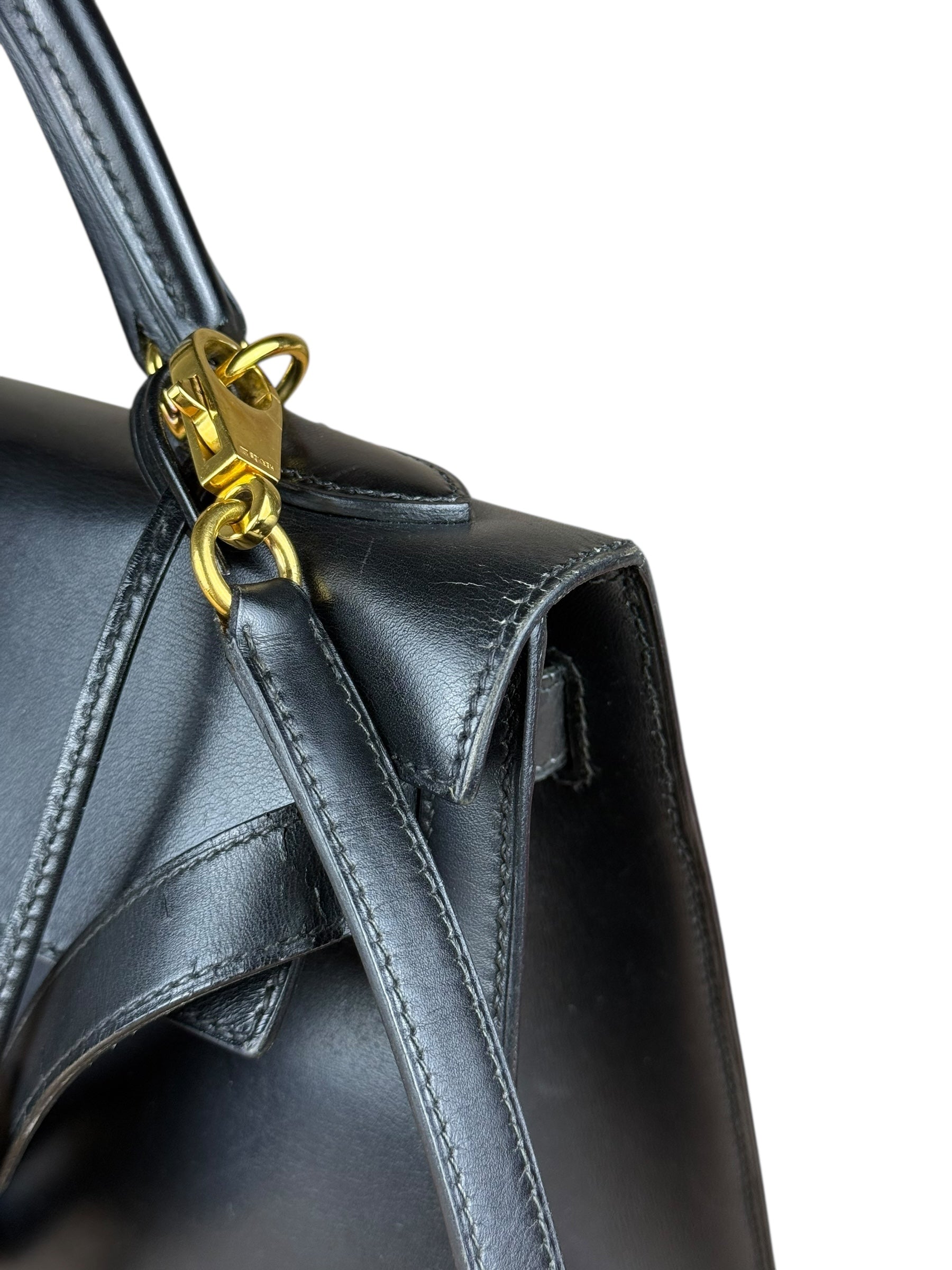 Hermes Kelly 32 Black Box Leather 1991