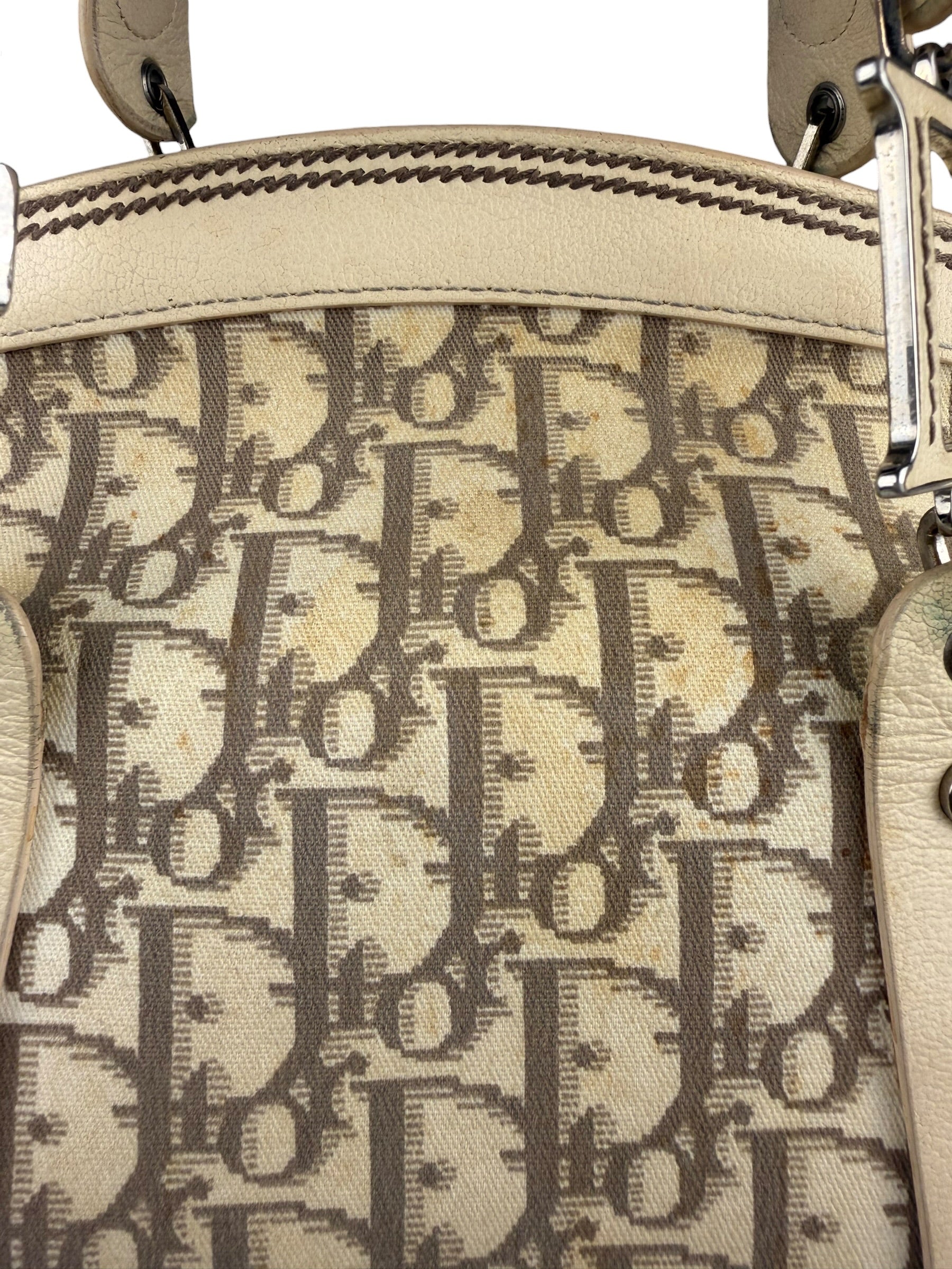Christian Dior Vintage Monogram Flower Frame Satchel Hand Bag