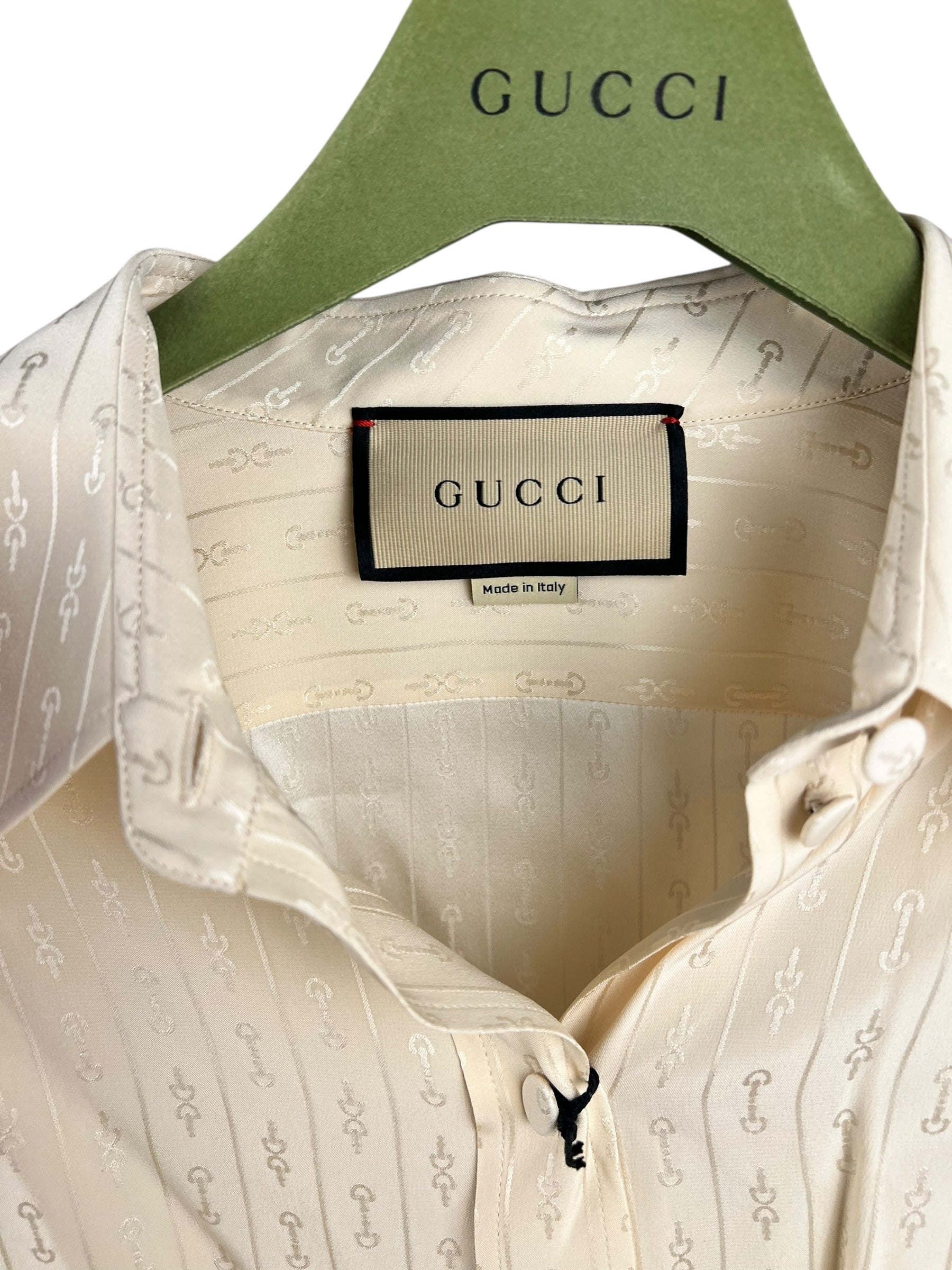 Gucci Ivory Silk Horsebit Button Down Top