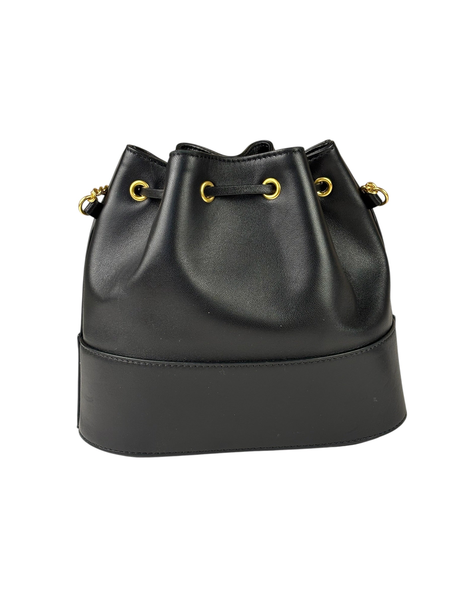 Valentino Black Leather Garavani Mini V Logo Signature Bucket Bag