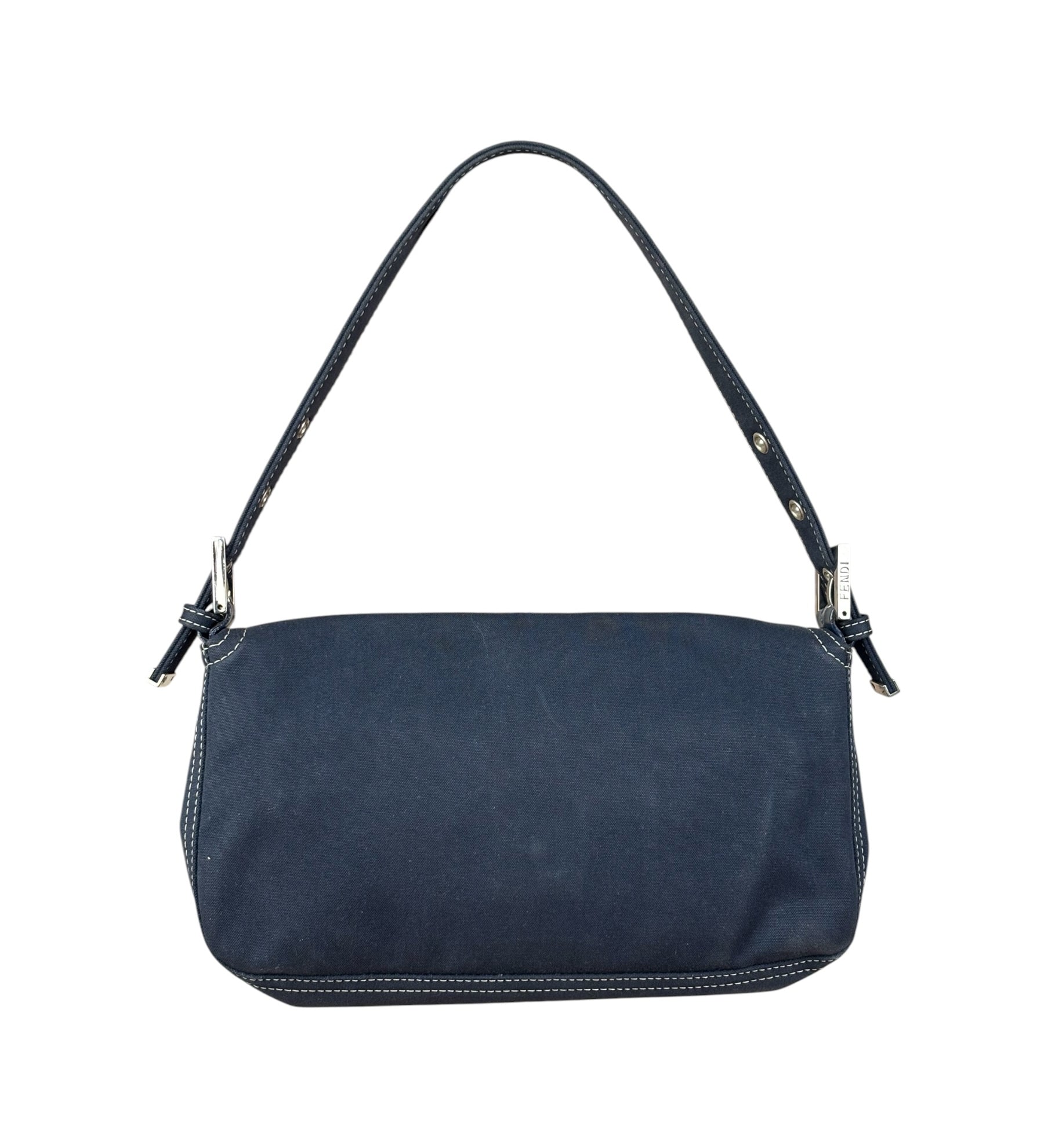 Fendi FF Wave Buckle Denim Baguette