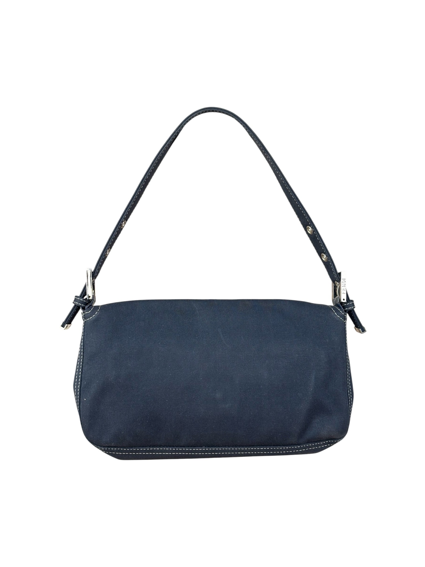 Fendi FF Wave Buckle Denim Baguette