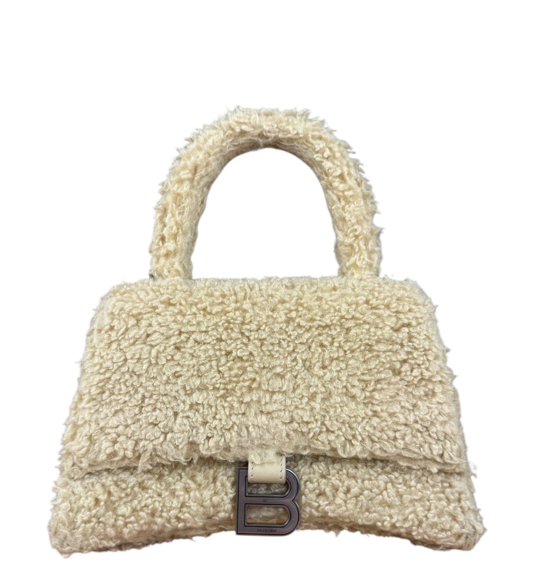 Balenciaga Furry Hourglass 2Way Handbag Beige