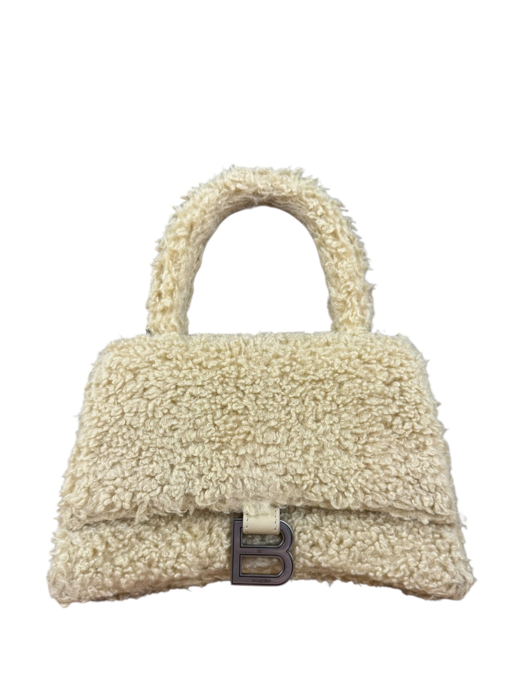 Balenciaga Furry Hourglass 2Way Handbag Beige