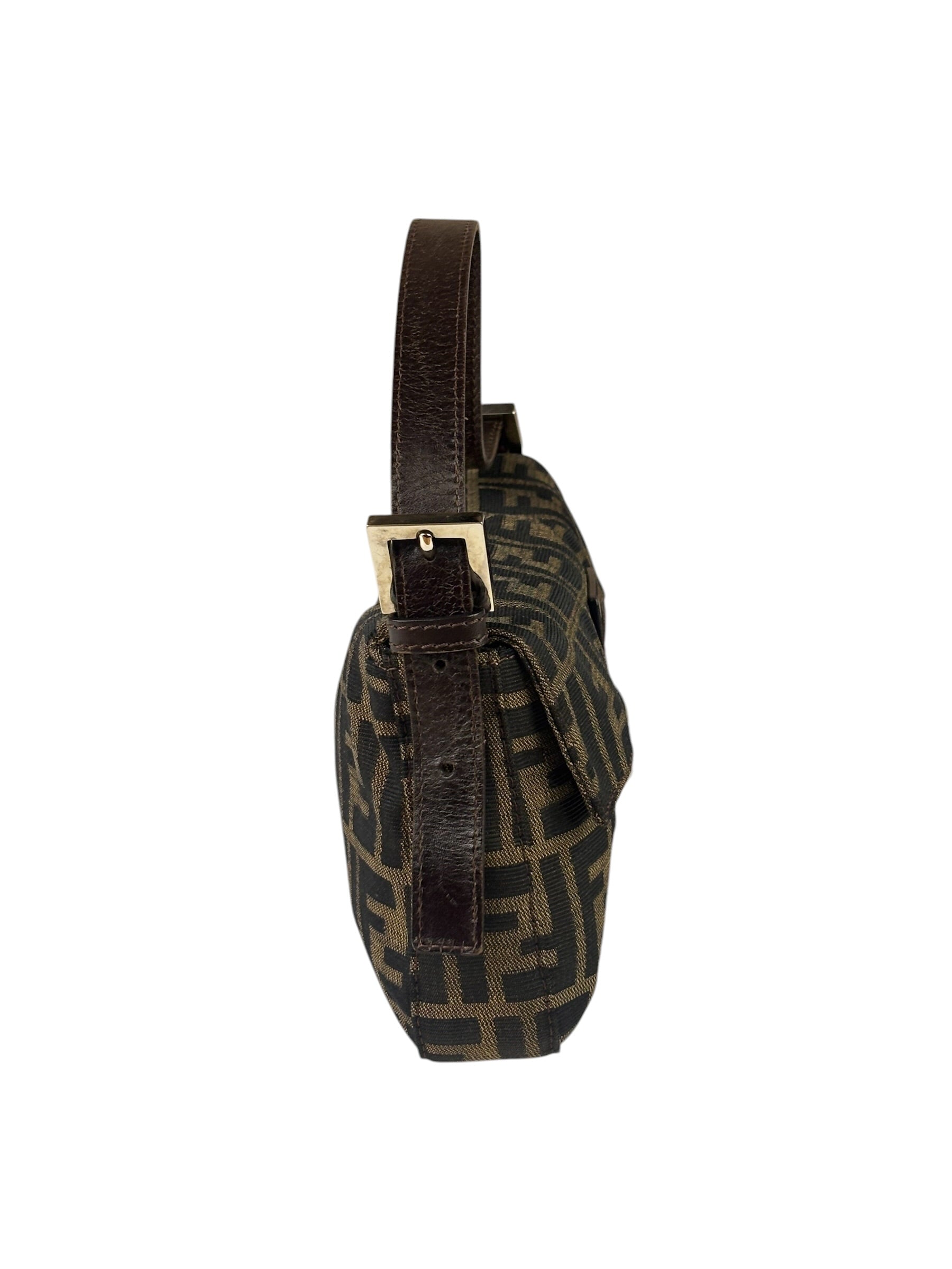 Fendi Brown Leather Trim Baguette