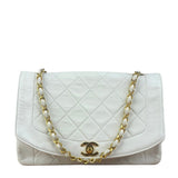 Chanel Vintage White Leather Diana Flap Shoulder Bag 1989
