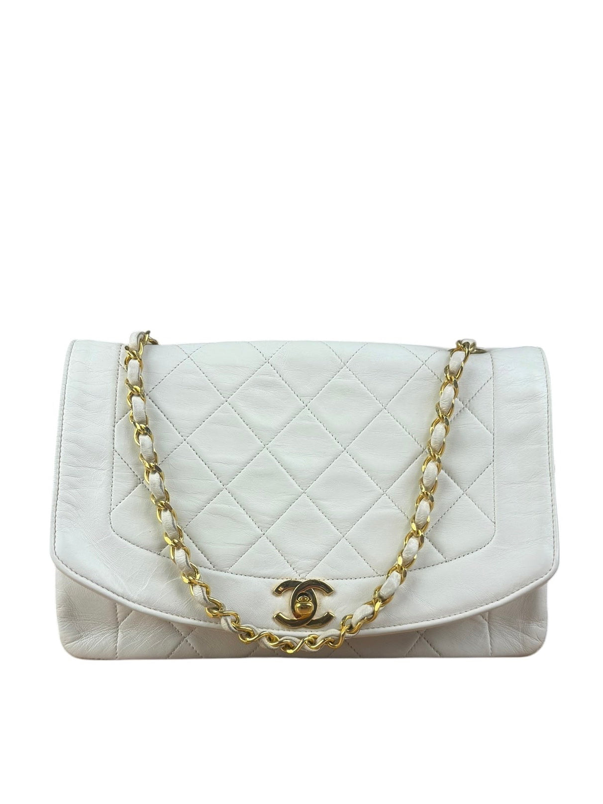 Chanel Vintage White Leather Diana Flap Shoulder Bag 1989