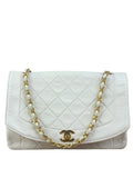 Chanel Vintage White Leather Diana Flap Shoulder Bag 1989