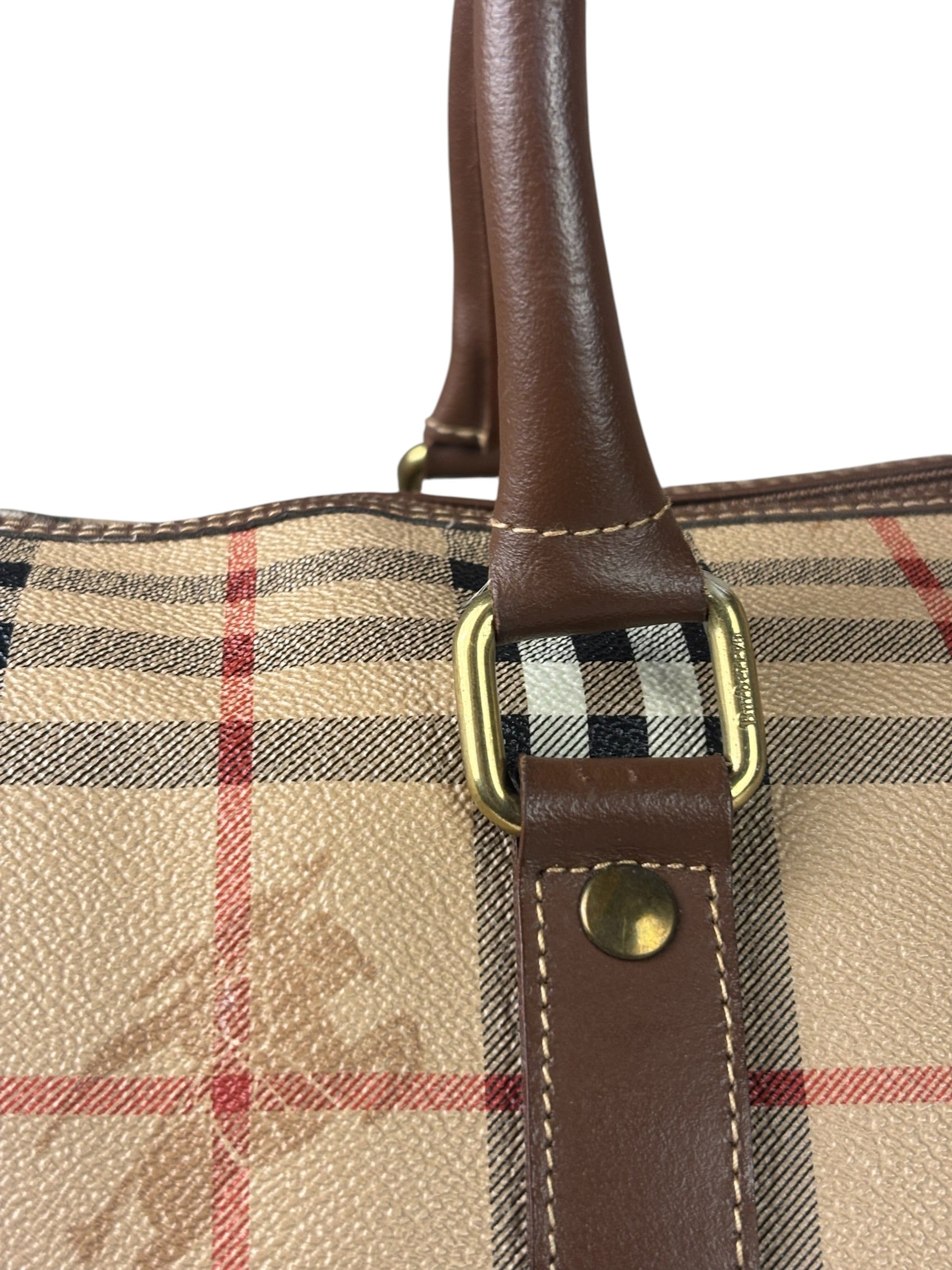 Burberry Beige/Brown Leather House Check Boston Bag