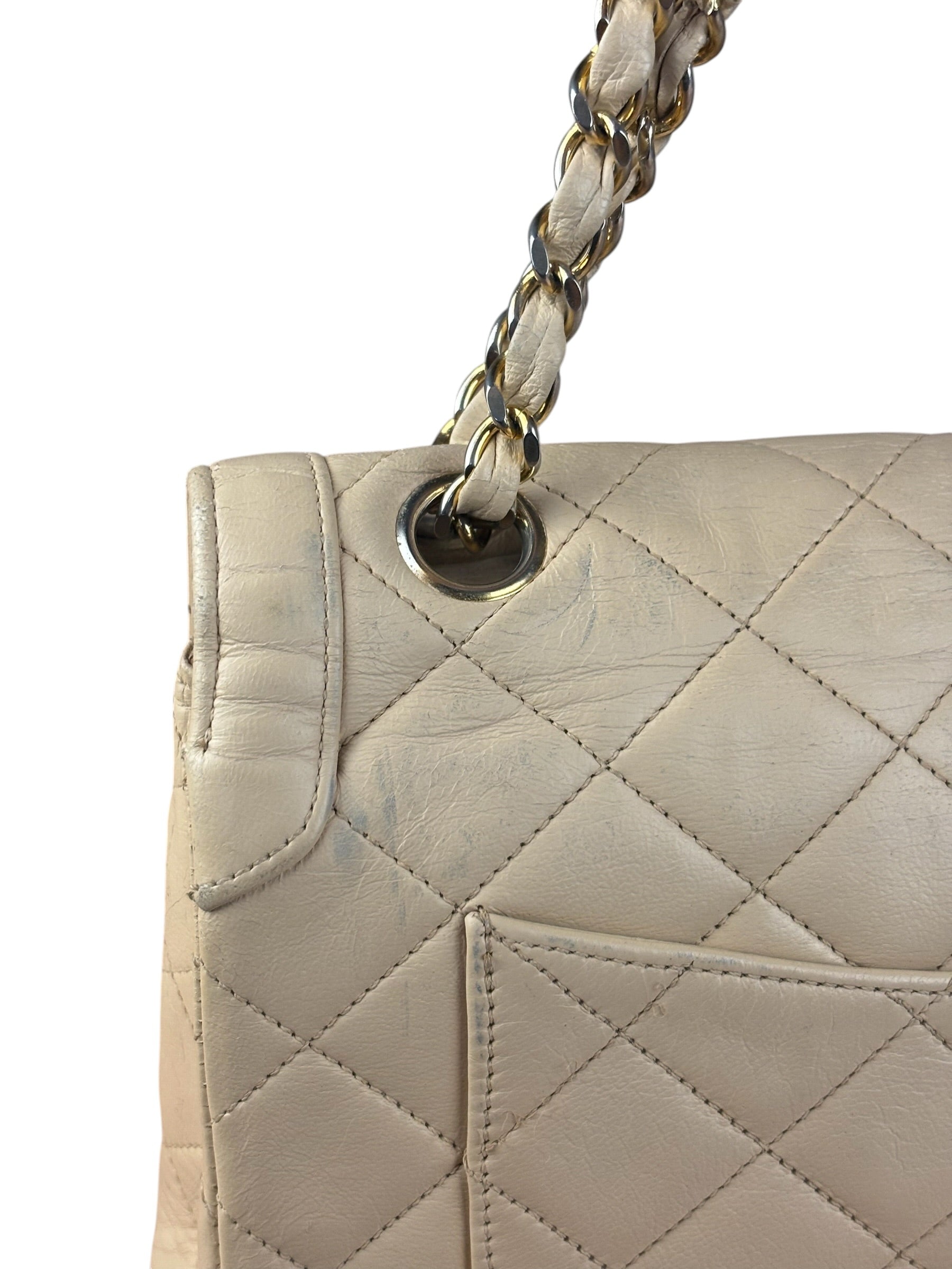Chanel Beige Quilted CC Vintage Double Flap Bag 90s