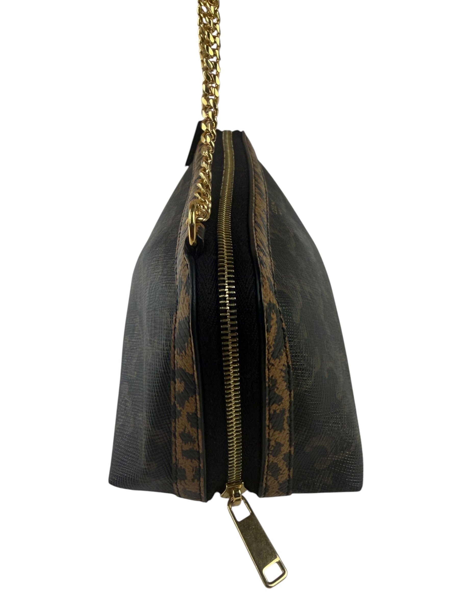 Celine Leopard Print-Trimmed Triomphe Chain Bag