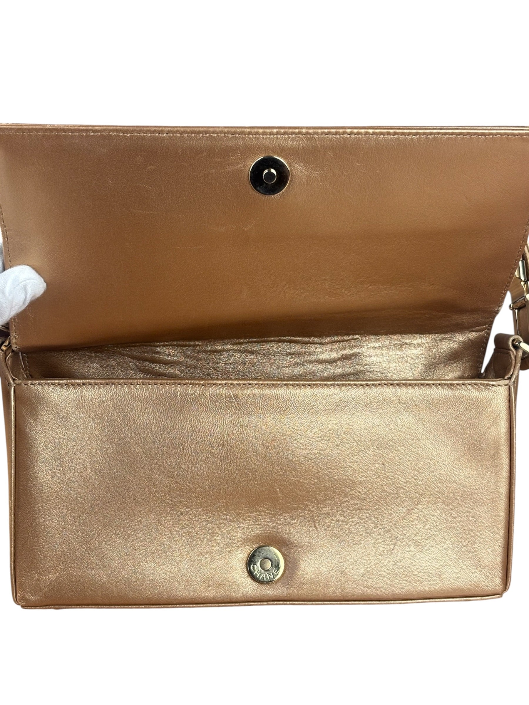 Chanel Gold Calfskin Chocolate Bar Shoulder Bag 2002