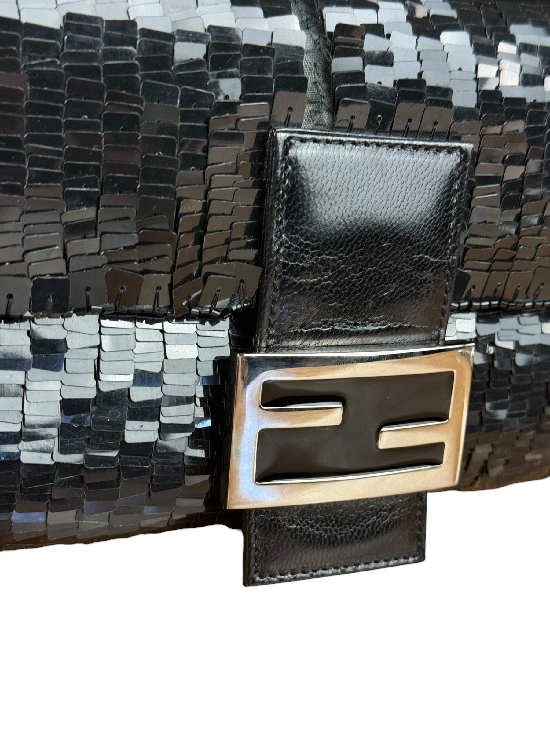 Fendi Vintage Black Sequin Baguette Shoulder Bag
