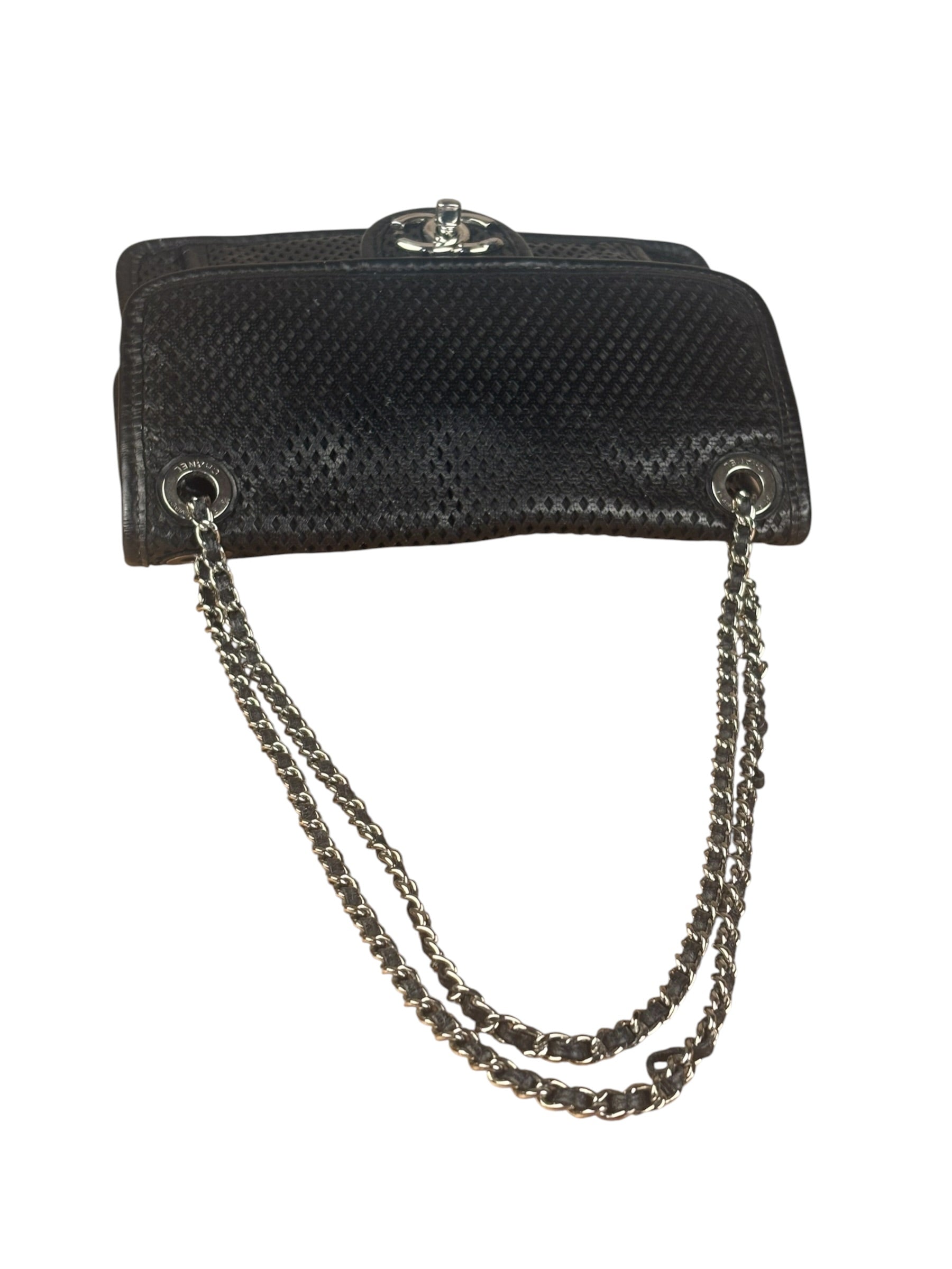 Chanel Black Perforated Leather Up in the Air Flap Bag 2012