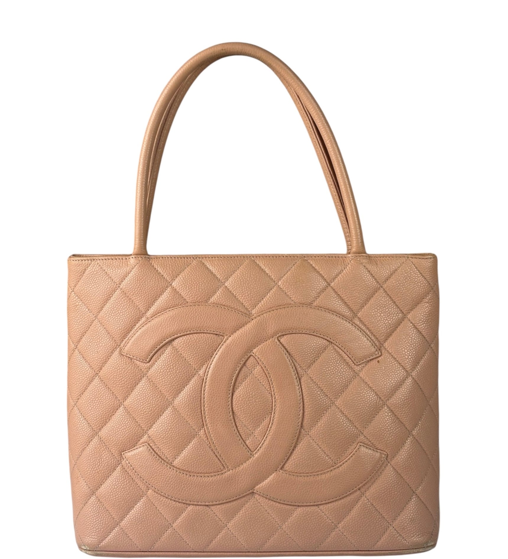Chanel Vintage Light Pink Caviar Leather Medallion Tote Bag 2000s