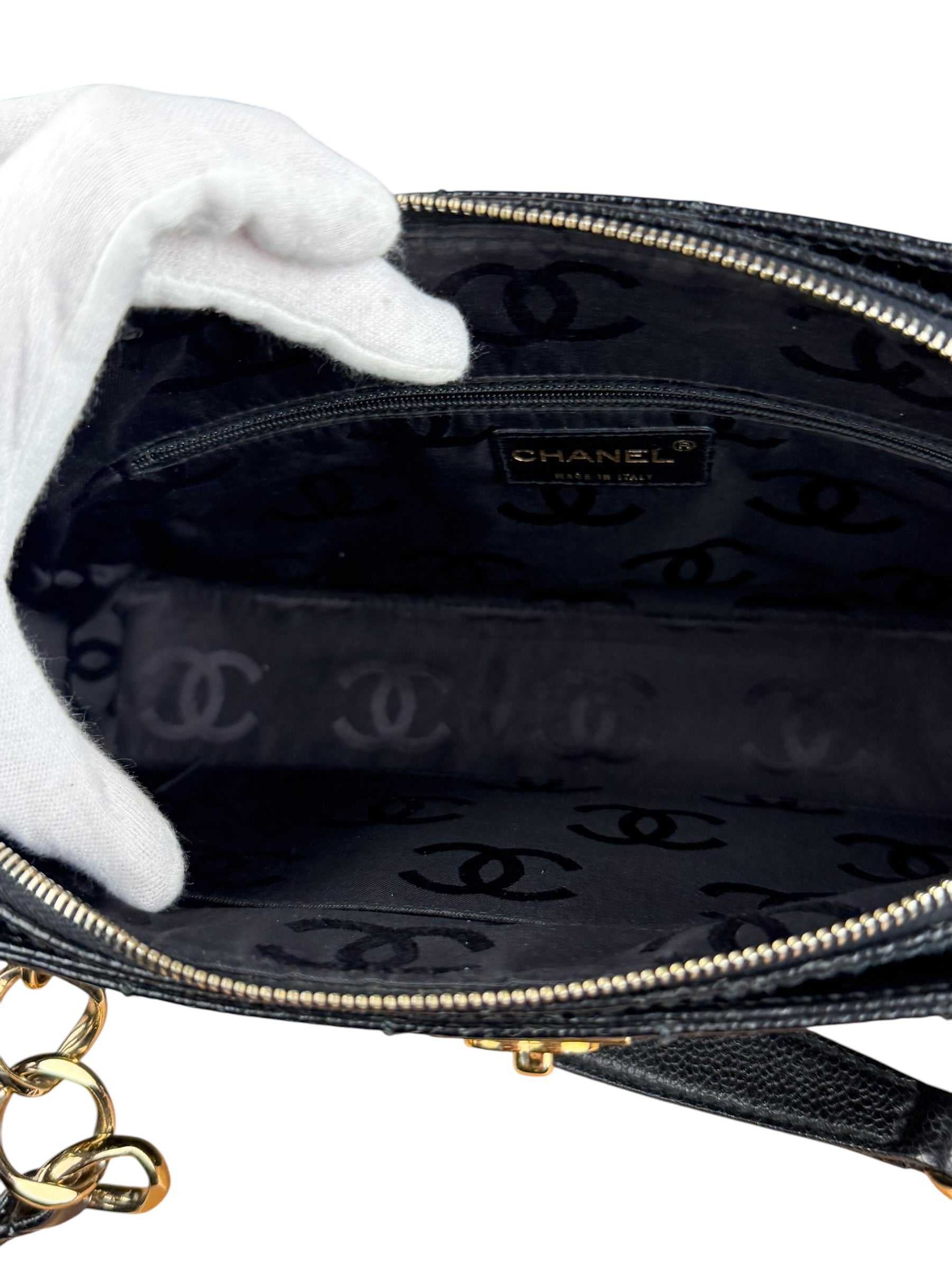 Chanel Black Choco Bar Stitch Caviar Chain Tote 2002