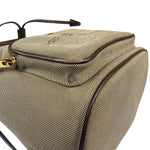 Prada Tan Beige Leather Trim Jaquard Canvas Bucket Bag
