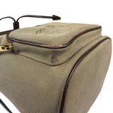 Prada Tan Beige Leather Trim Jaquard Canvas Bucket Bag