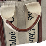 Chloe Beige/Brown Leather Trim Small Woody Two-Way Tote