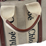Chloe Beige/Brown Leather Trim Small Woody Two-Way Tote