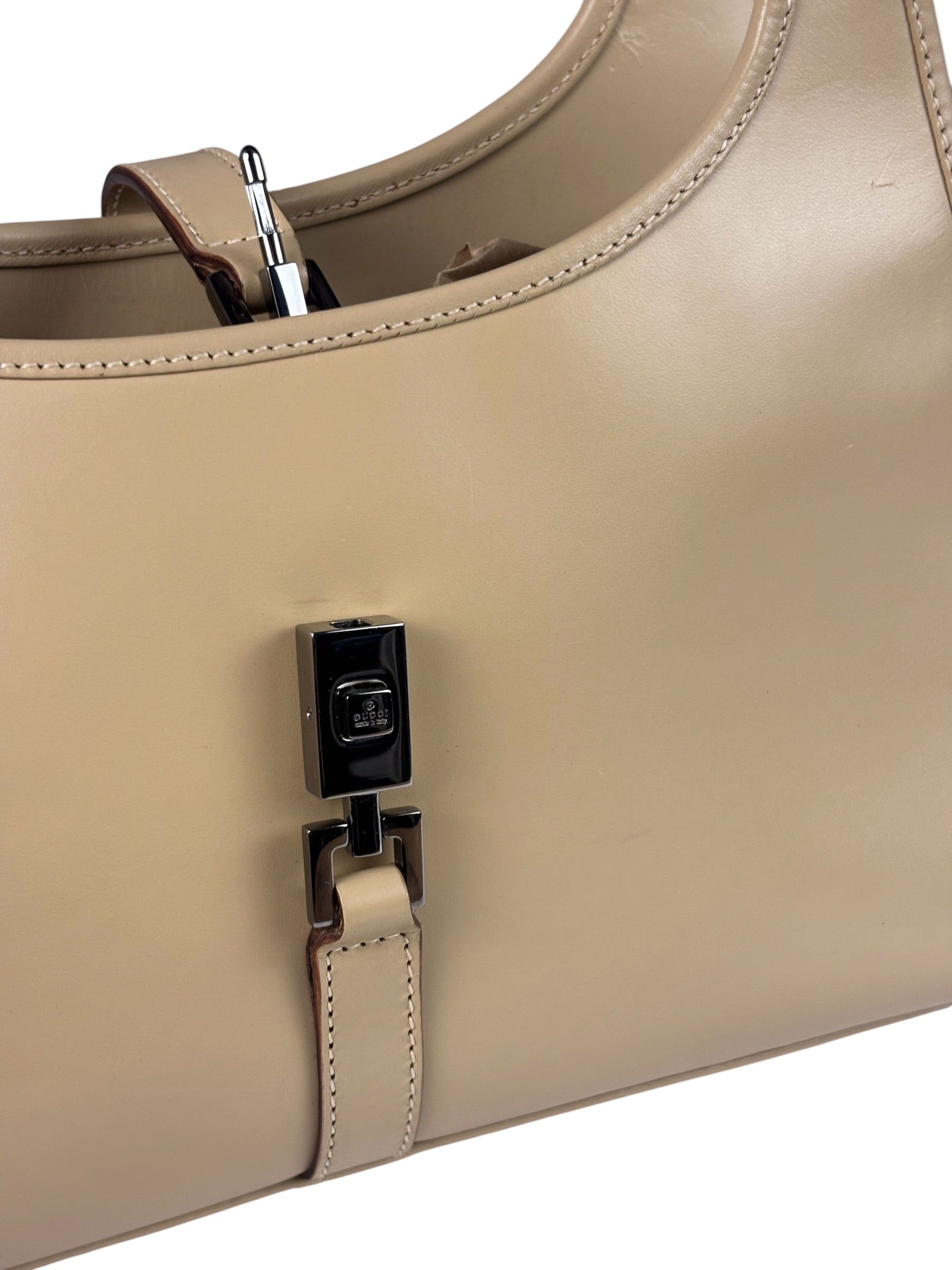 Gucci Beige Leather Piston Lock Jackie Hobo Bag