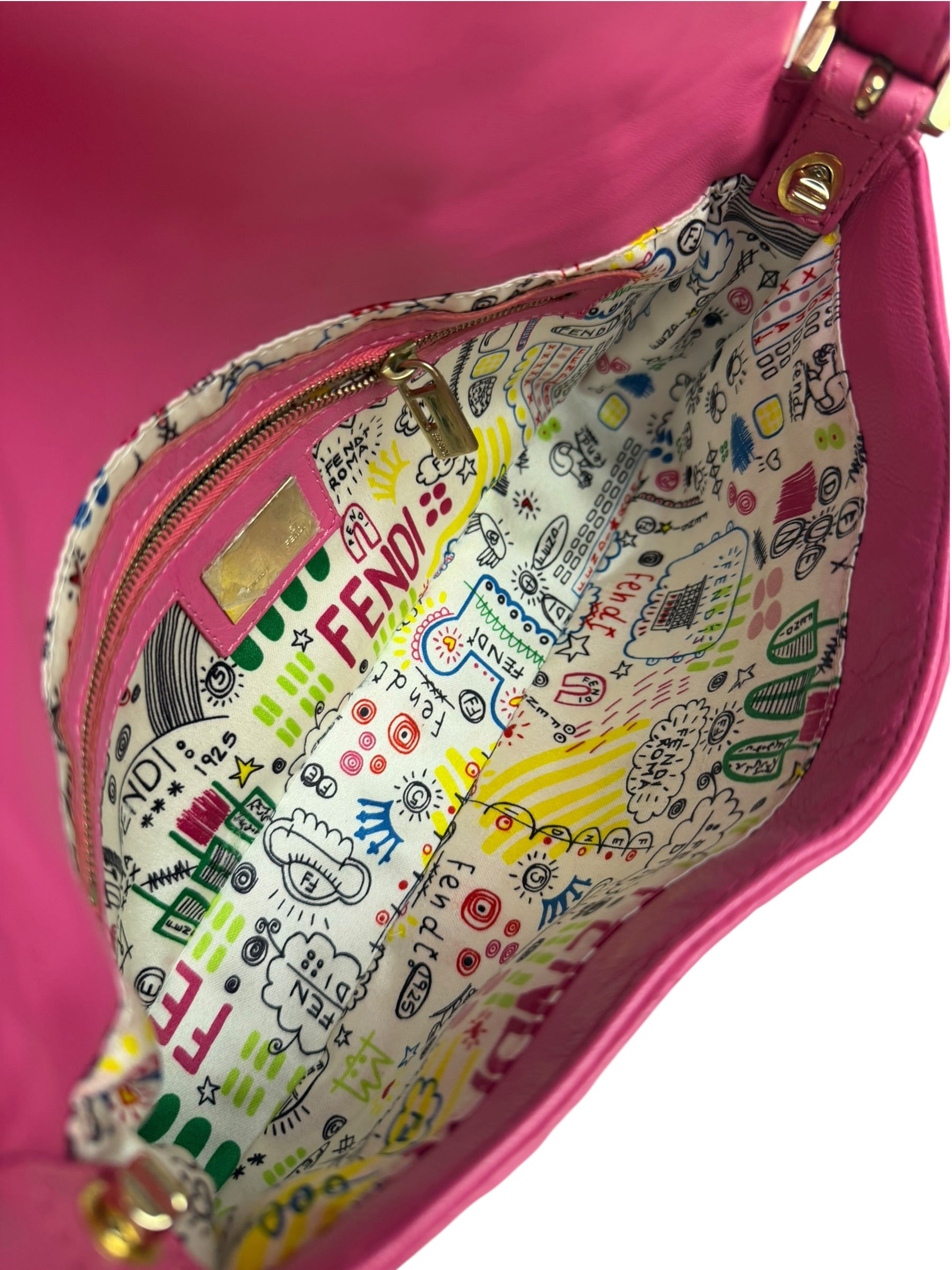 Fendi Pink Leather Logo Embossed Baguette