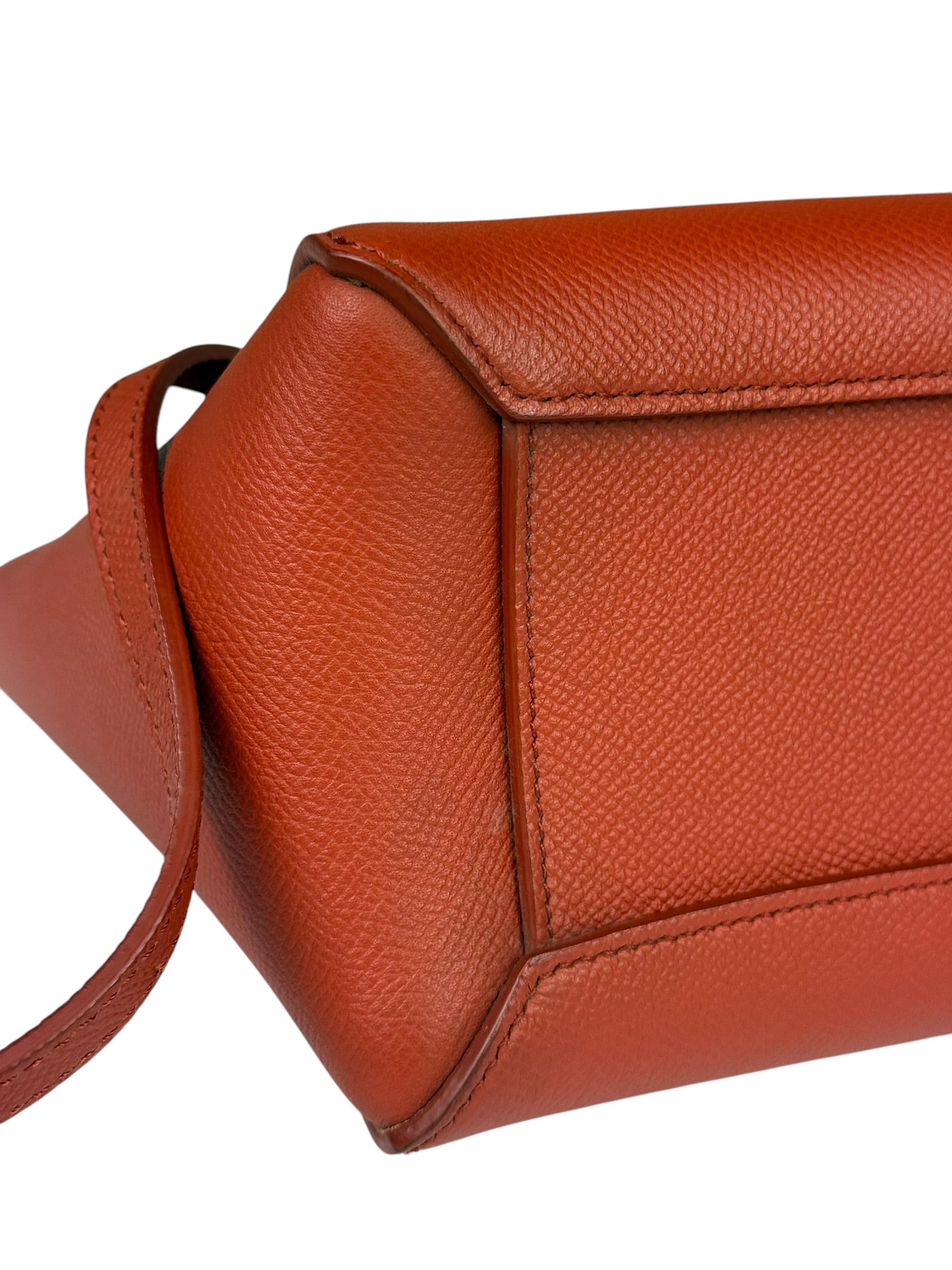 Celine Auburn Orange Leather Mini Belt Top Handle Bag