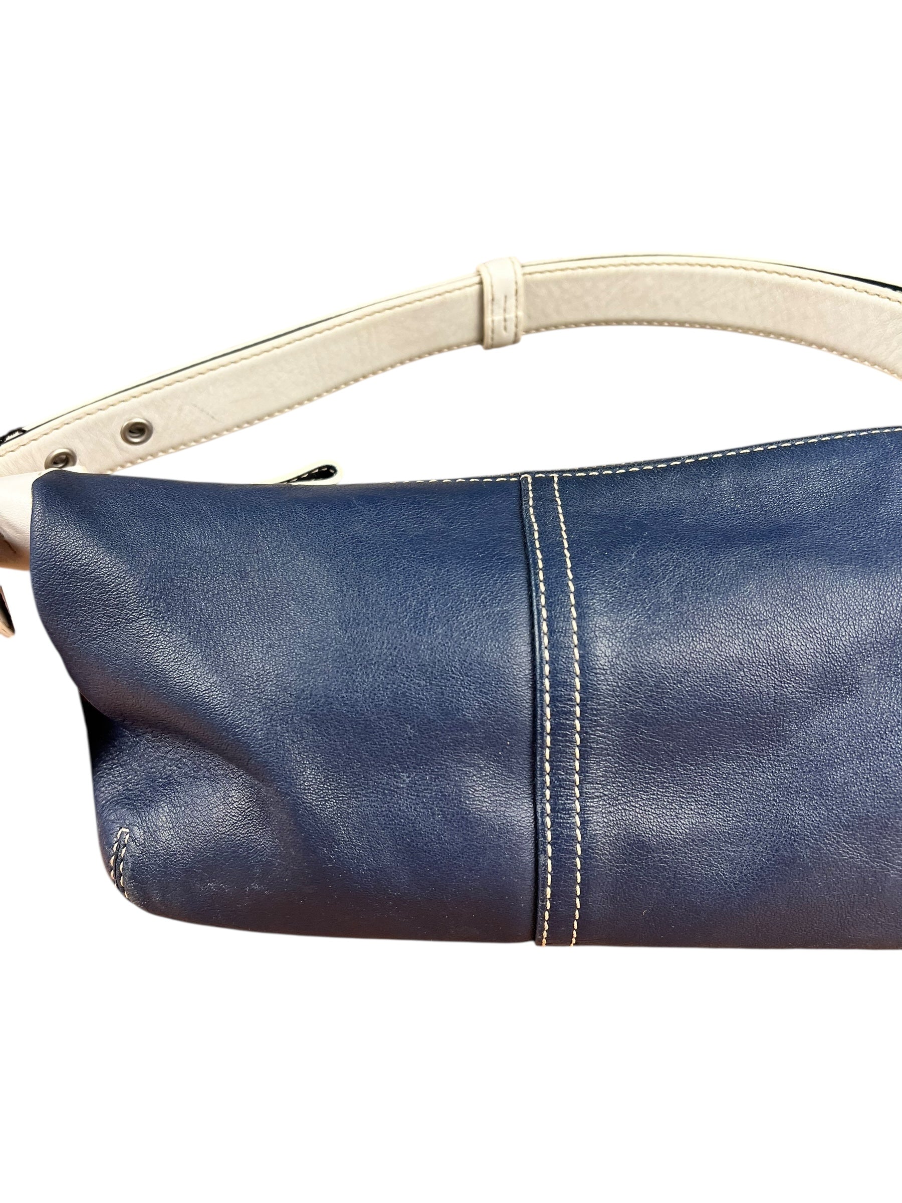 Coach Leather Shoulder Bag Navy/White