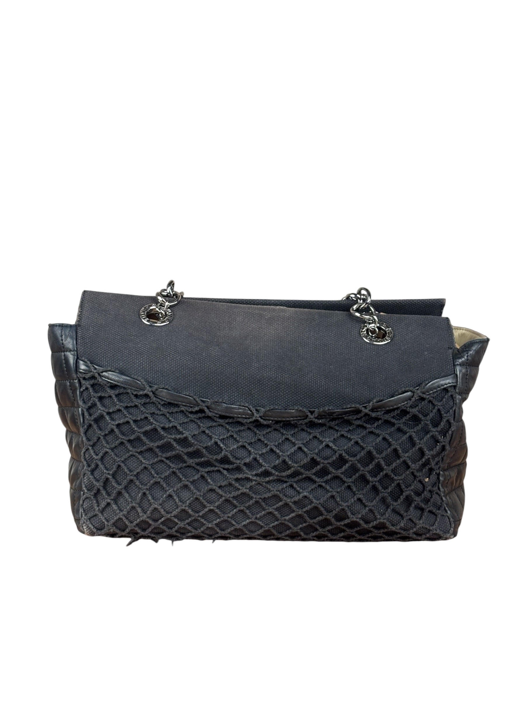 Chanel Vintage Canvas & Leather Chocolate Bar Fold-Over Tote Bag