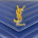YSL Navy Blue Chevron Leather Cassandre Envelope Wallet On Chain