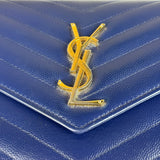 YSL Navy Blue Chevron Leather Cassandre Envelope Wallet On Chain