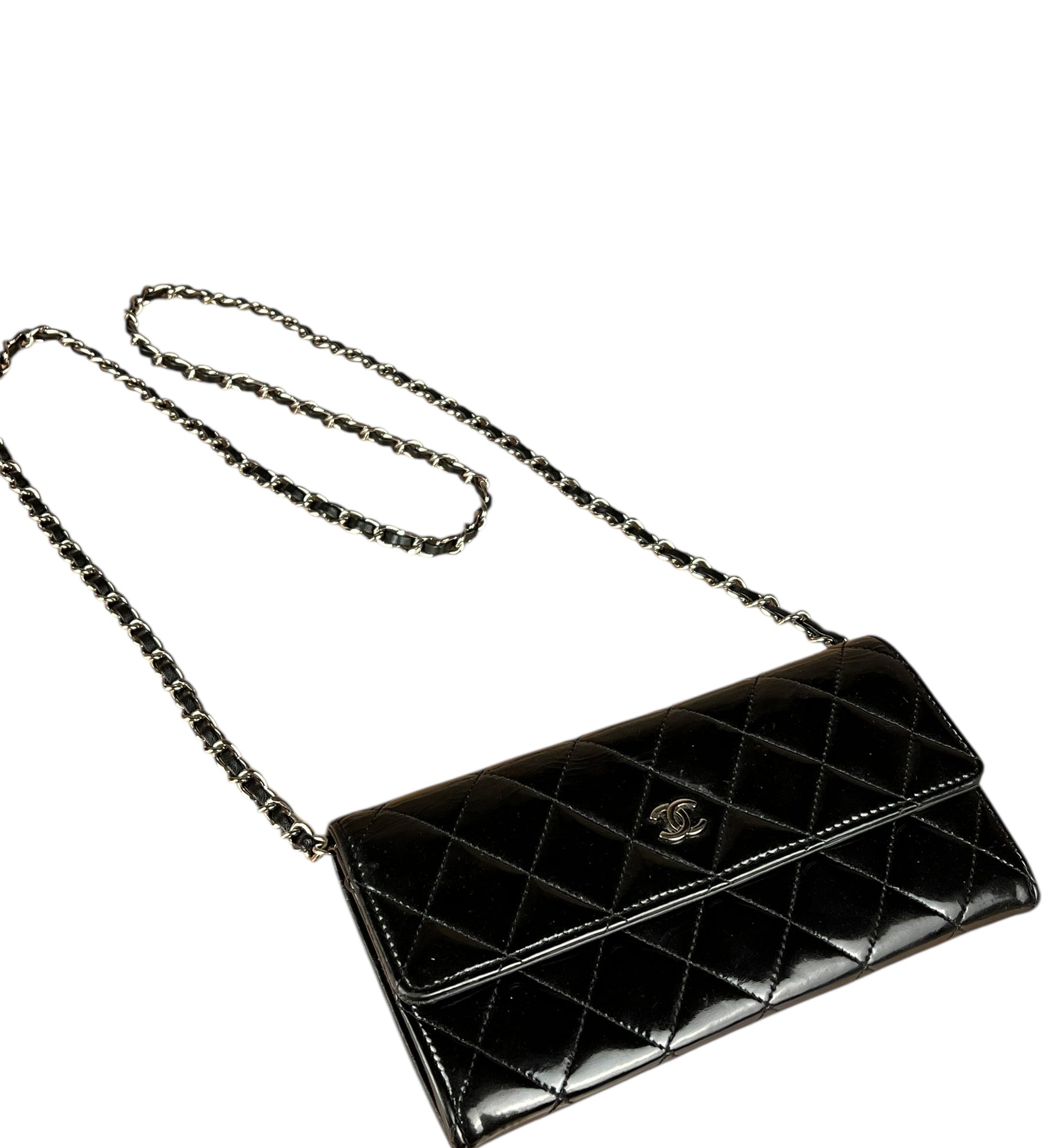 Chanel Black Patent Leather Wallet on Chain 2014