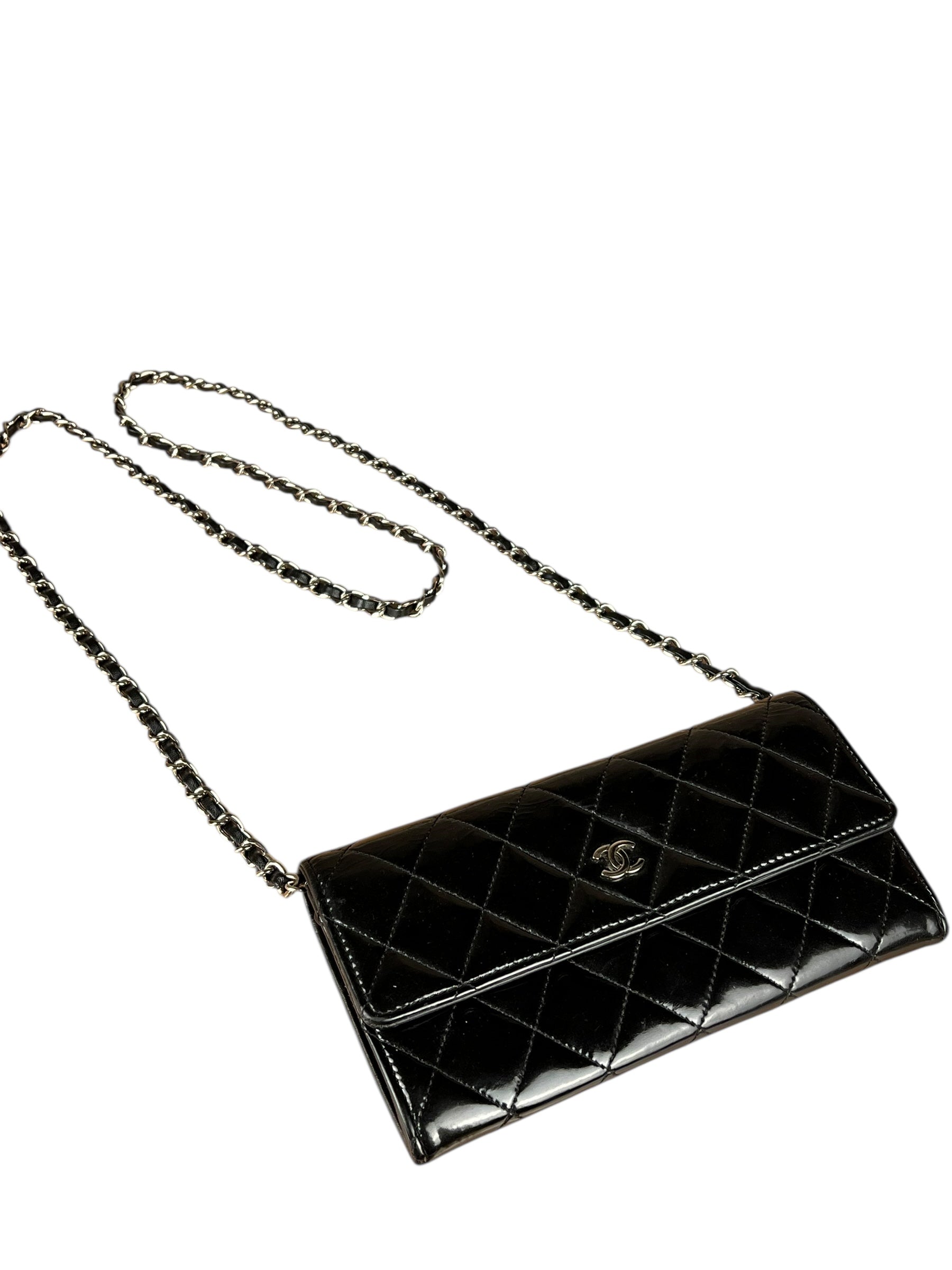 Chanel Black Patent Leather Wallet on Chain 2014