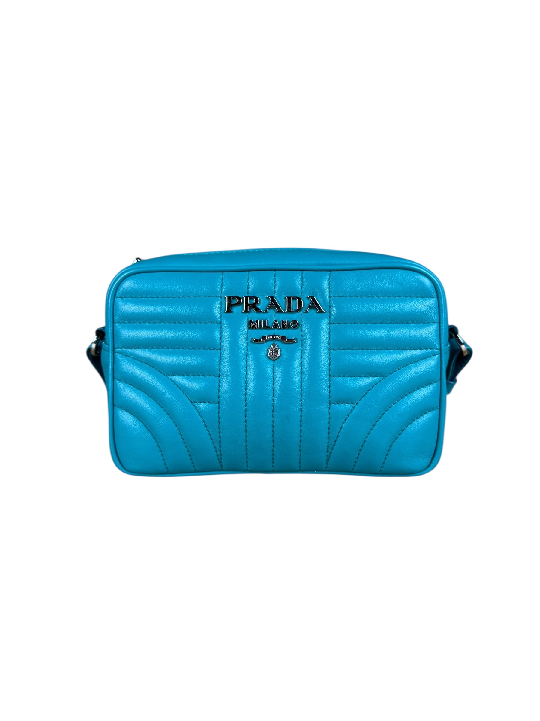 Prada Teal Diagramme Leather Chain Crossbody