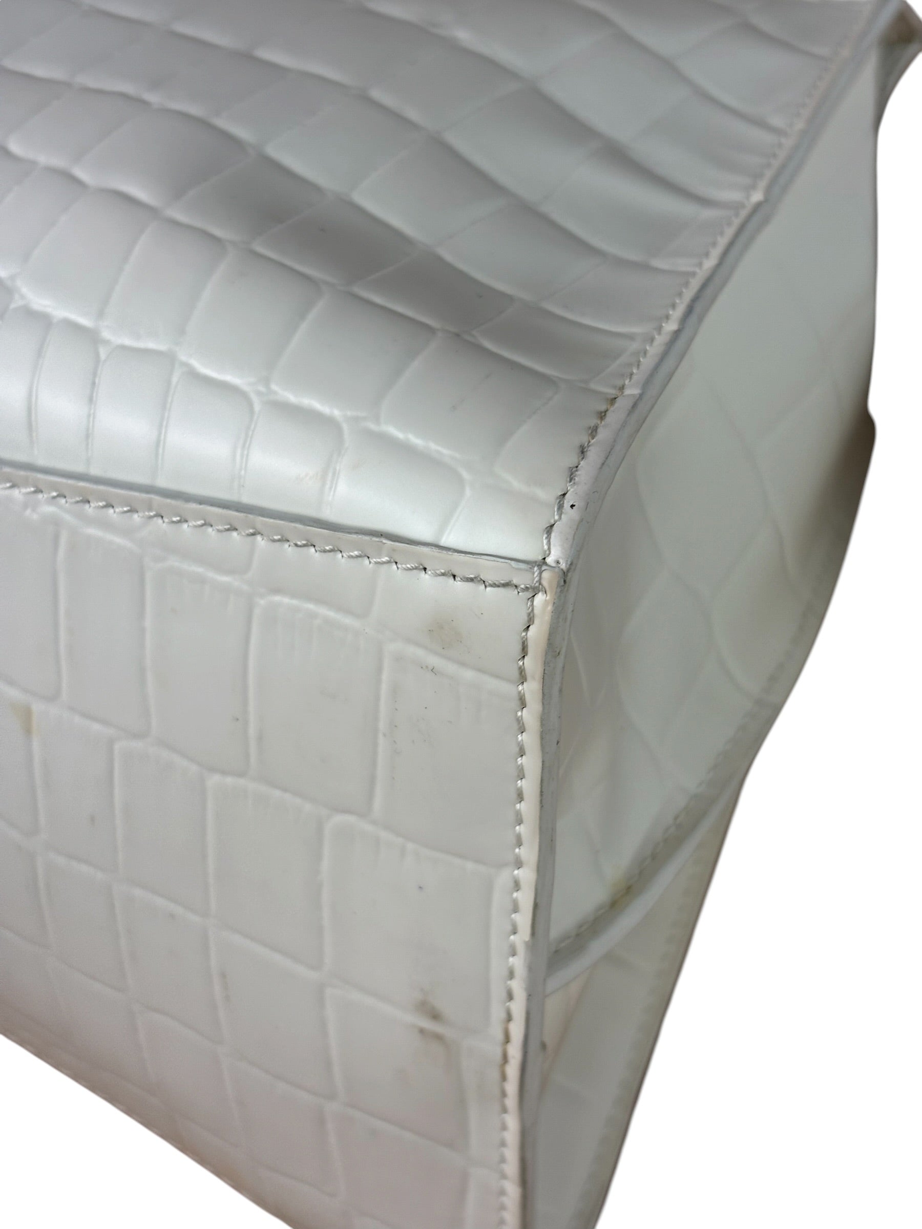 Balenciaga White Crocodile-Embossed Leather Two-Way Bag