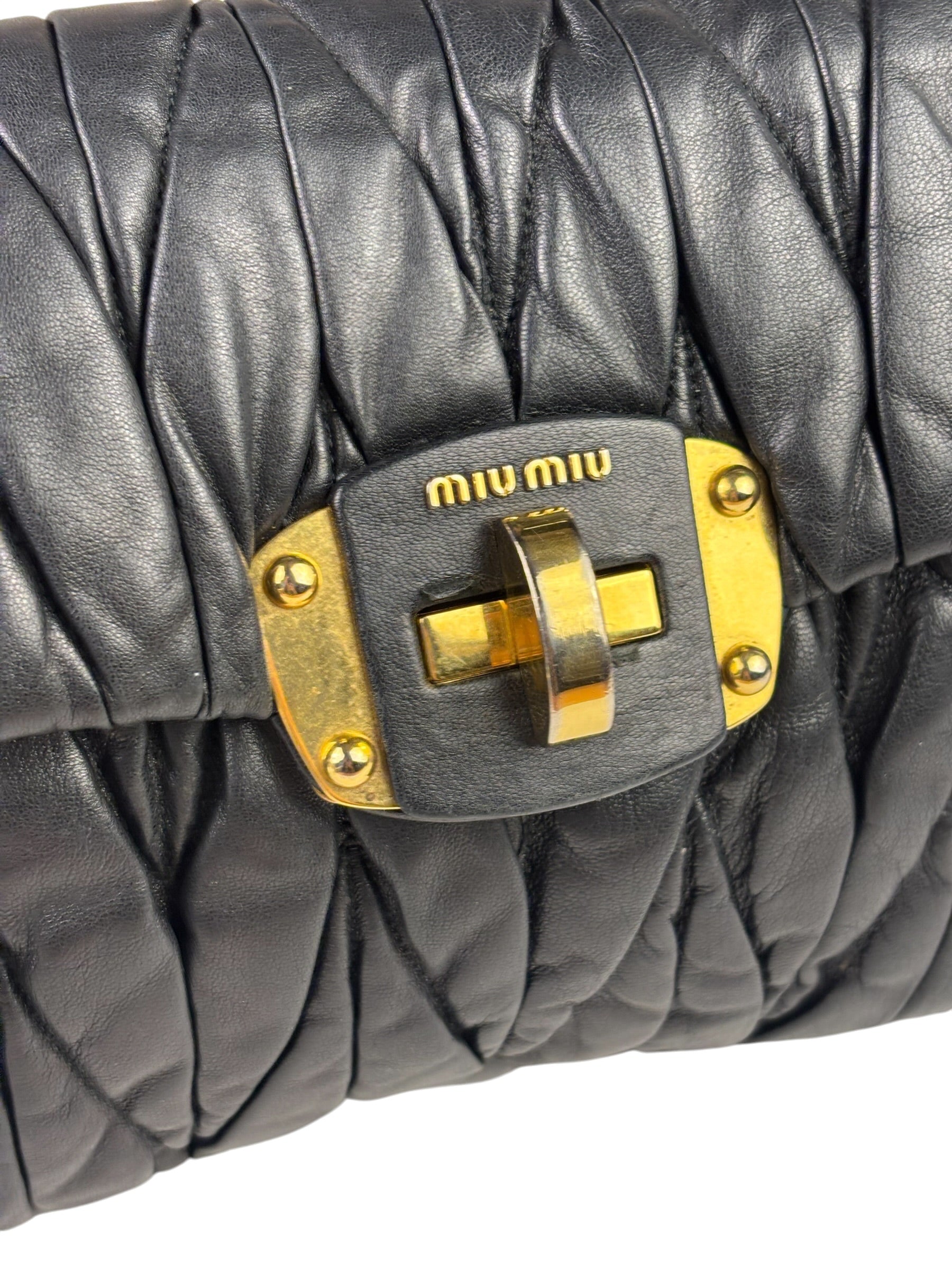 Miu Miu Black Leather Matelasse Shoulder Bag