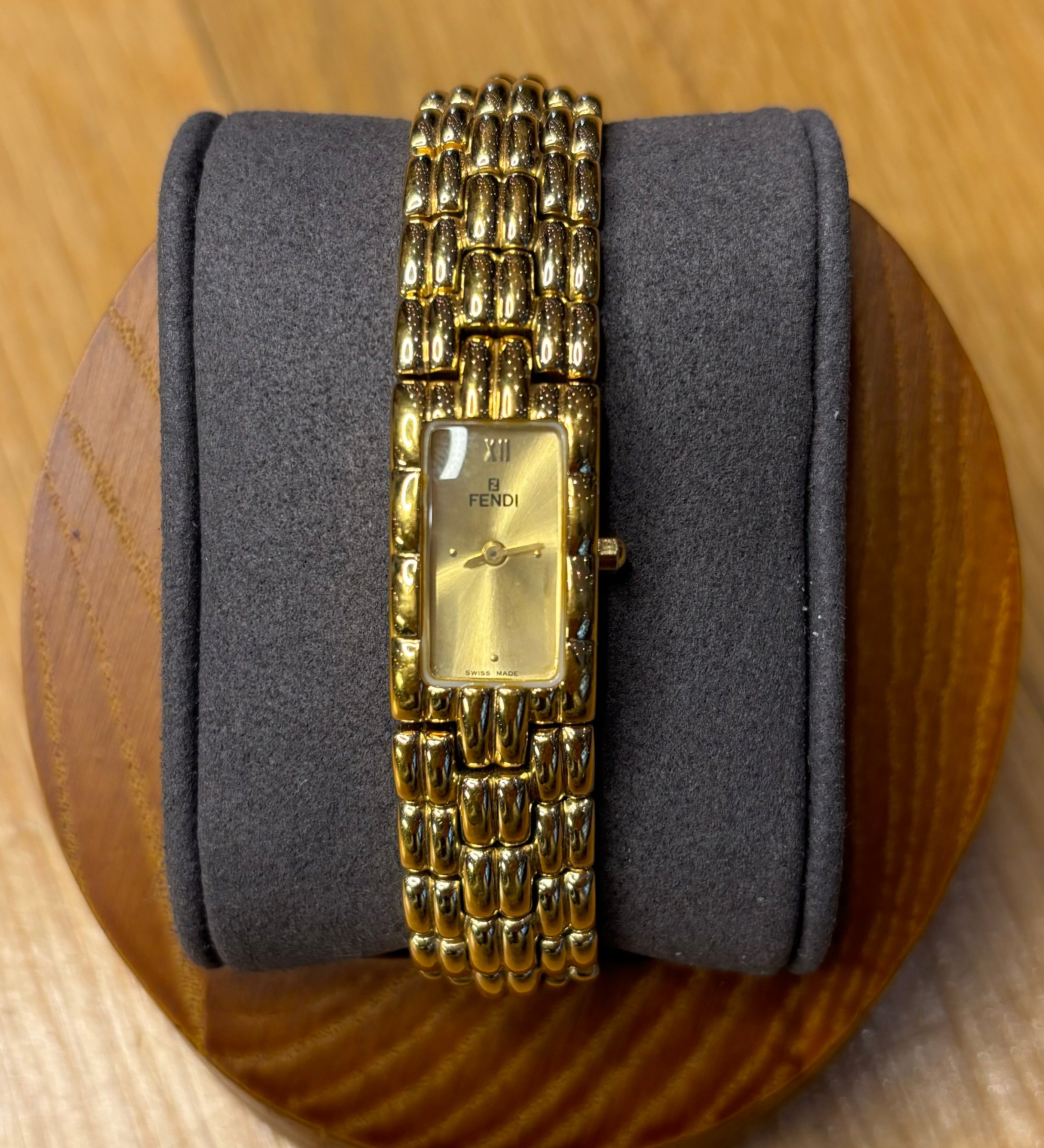 Fendi Gold Plated Rectangular Champagne Dial