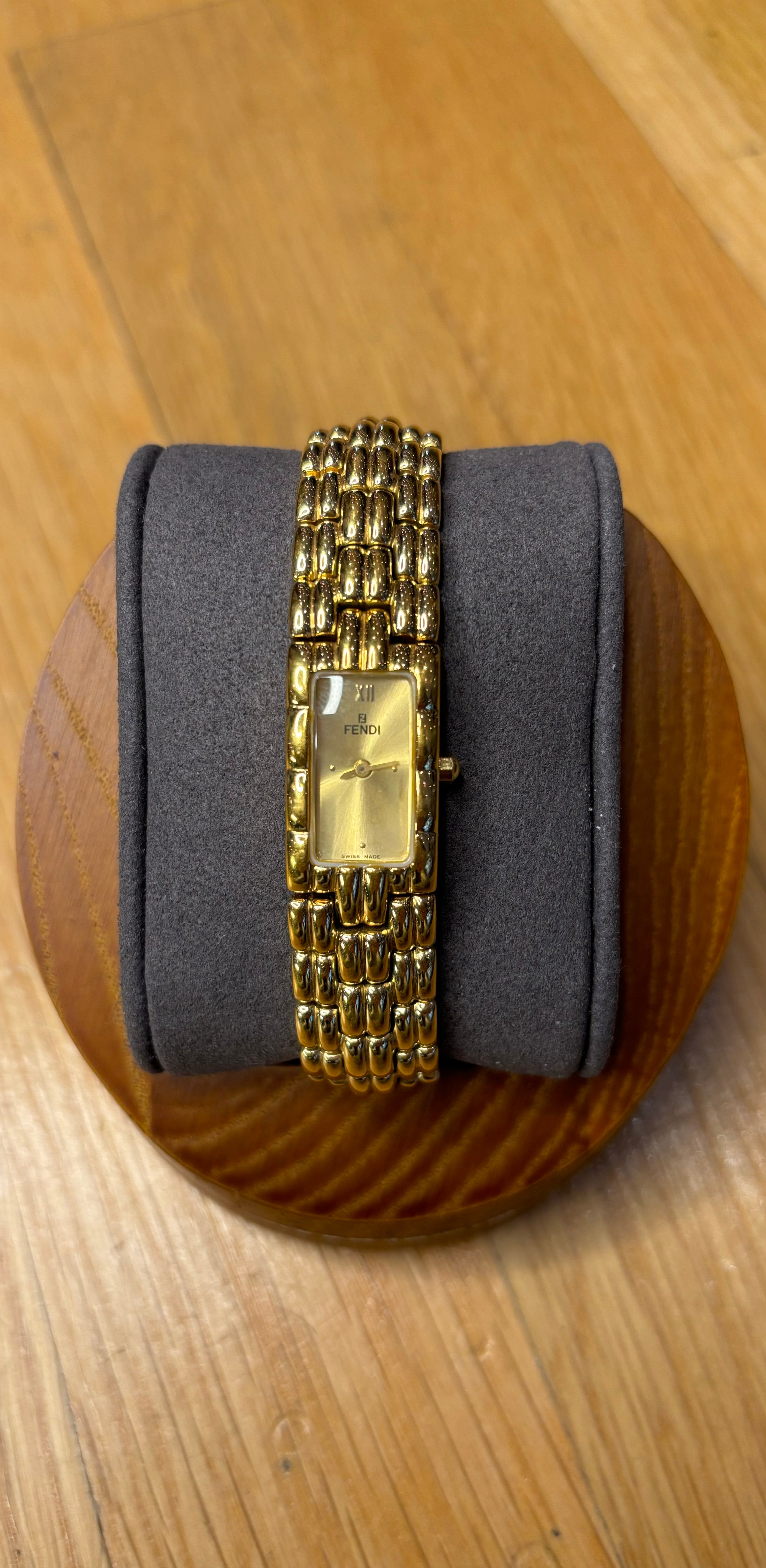 Fendi Gold Plated Rectangular Champagne Dial