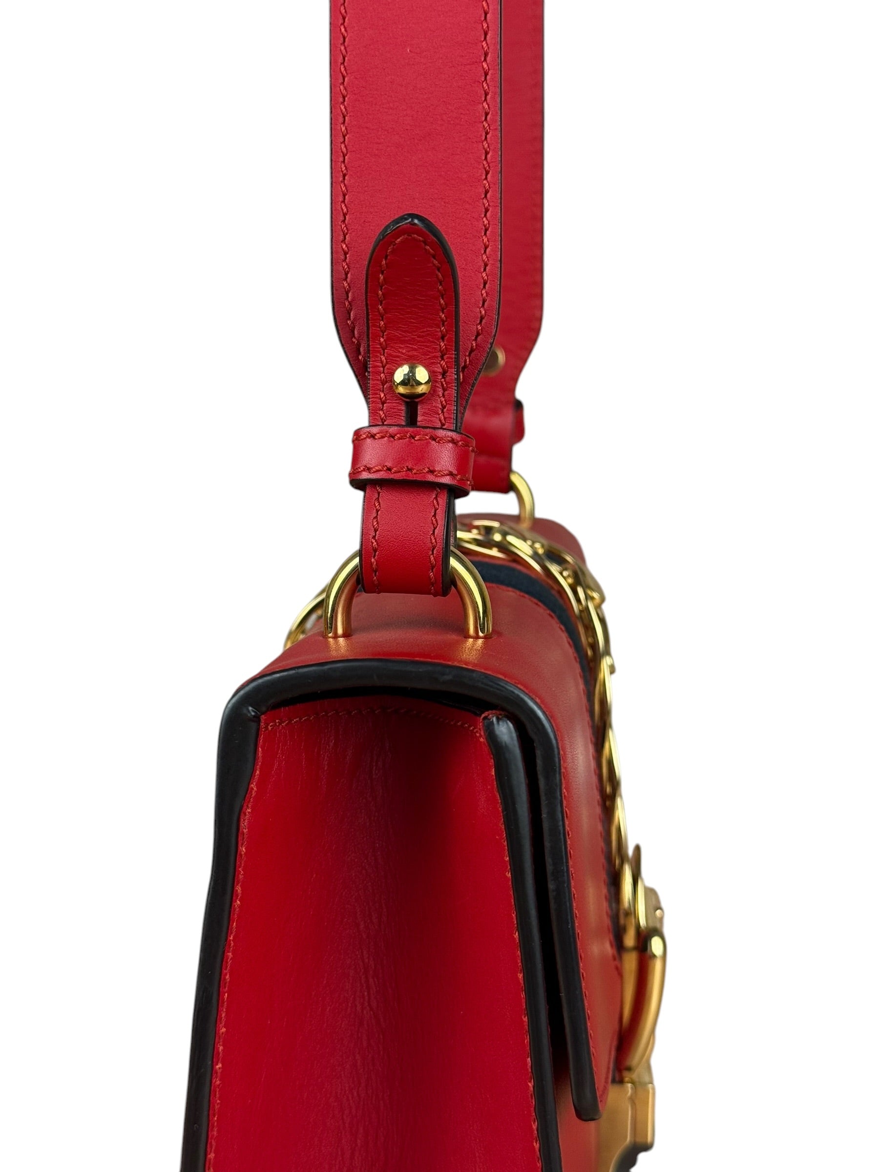 Gucci Red Leather Sylvie Buckle Shoulder Bag