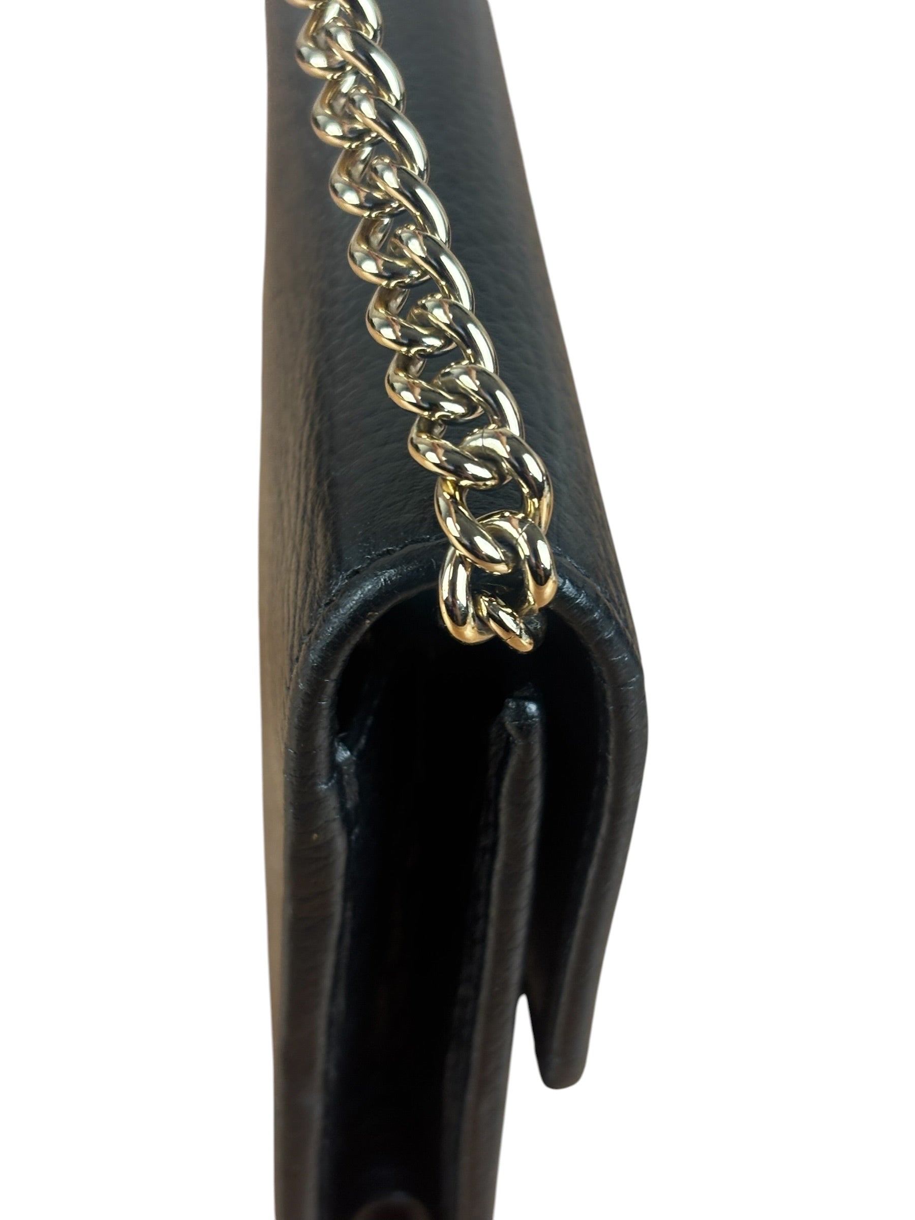 Gucci Black Interlocking G Leather Wallet on Chain