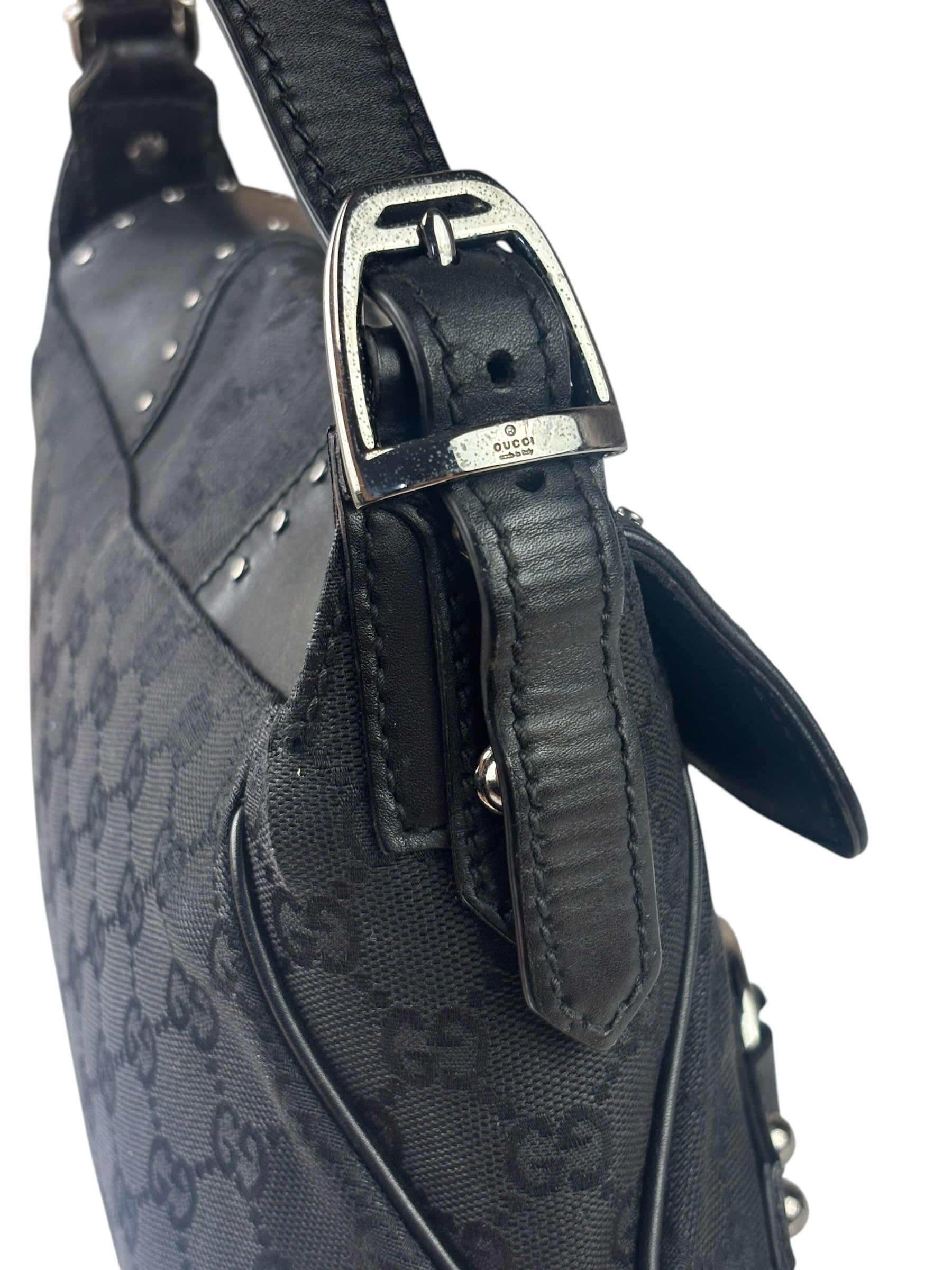 Gucci Vintage Black Horsebit Studded Chain Shoulder Bag